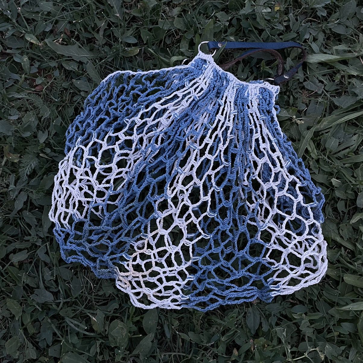 Vintage Vintage Y2K Blue White Mesh Net Shopper Tote Bag Grail OS Size ONE SIZE - 2 Thumbnail