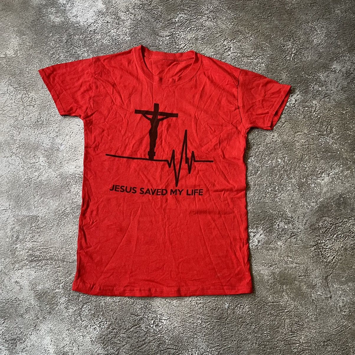 Vintage Vintage Y2K Graphic Tee Jesus Save My Life Grunge Red Boxy S Size US S / EU 44-46 / 1 - 2 Thumbnail