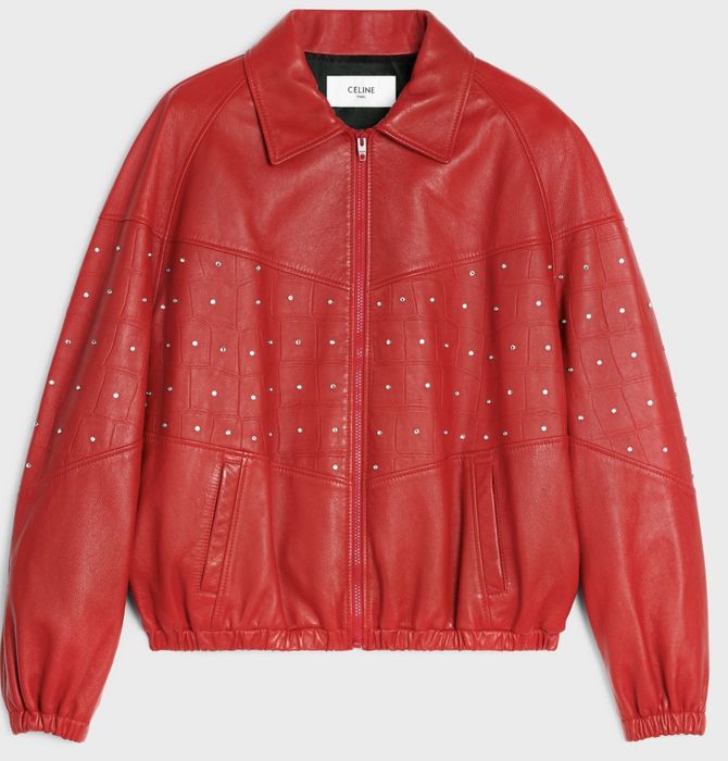 Celine Celine leather rhinestone crocodile leather bomber jacket