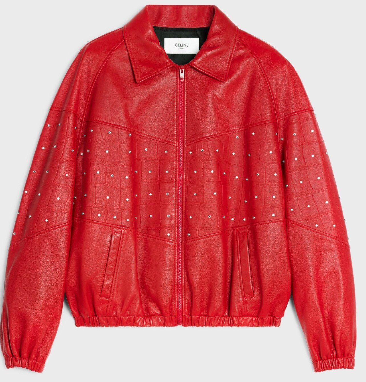 Pre-owned Celine X Hedi Slimane Celine Leather Rhinestone Crocodile Leather Bomber Jacket In Red