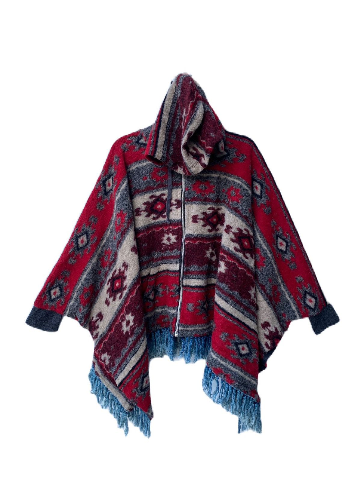 image of Aztech&mountain x Diesel Black Gold Diesel Zipper Navajo Poncho With Hoodie Chamula Native in Red (