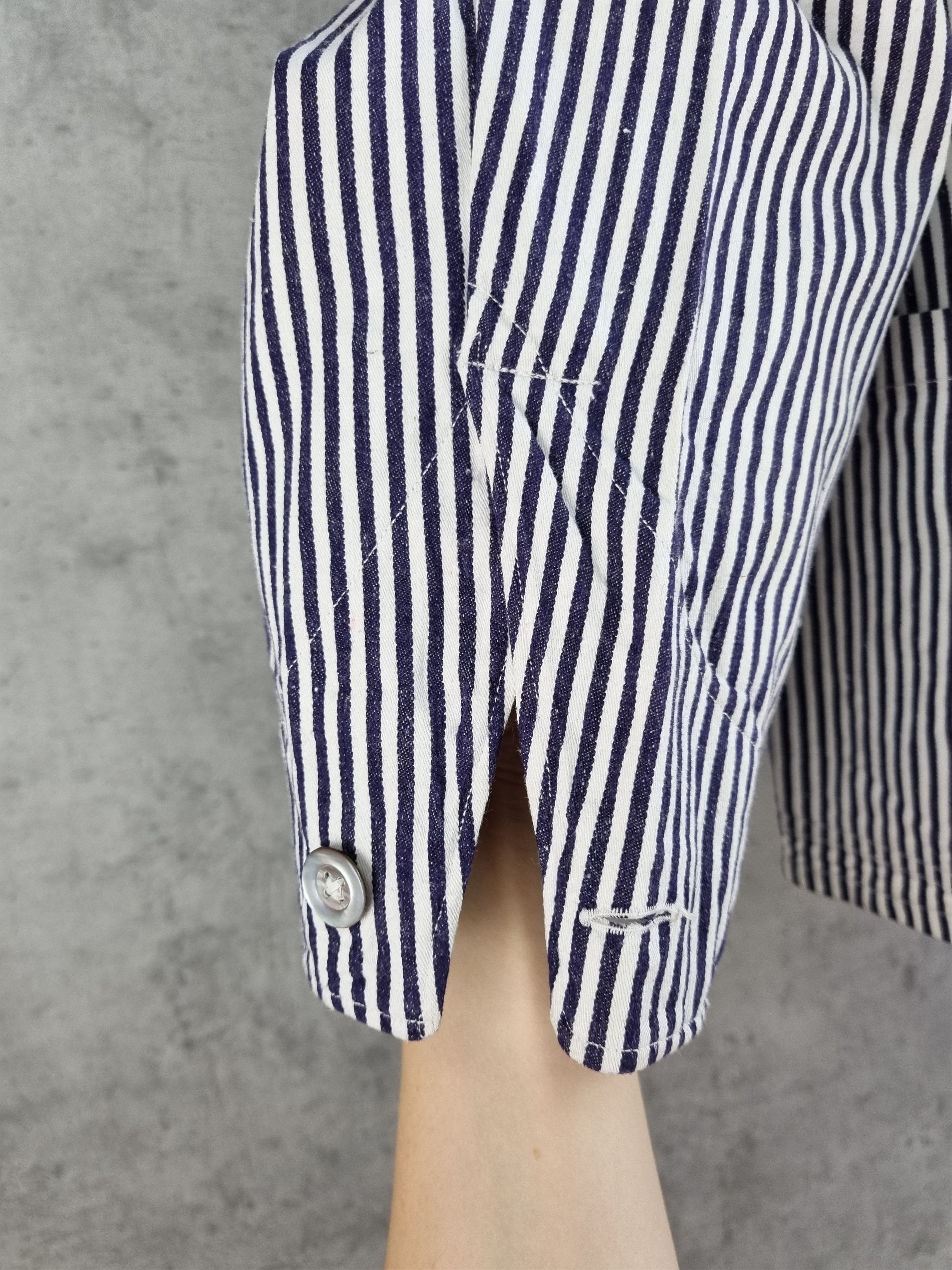 Le Laboureur × Vetra × Vintage Unique 60s Worker Chore Pearl Buttons Striped Light Jacket Size US M / EU 48-50 / 2 - 18 Thumbnail