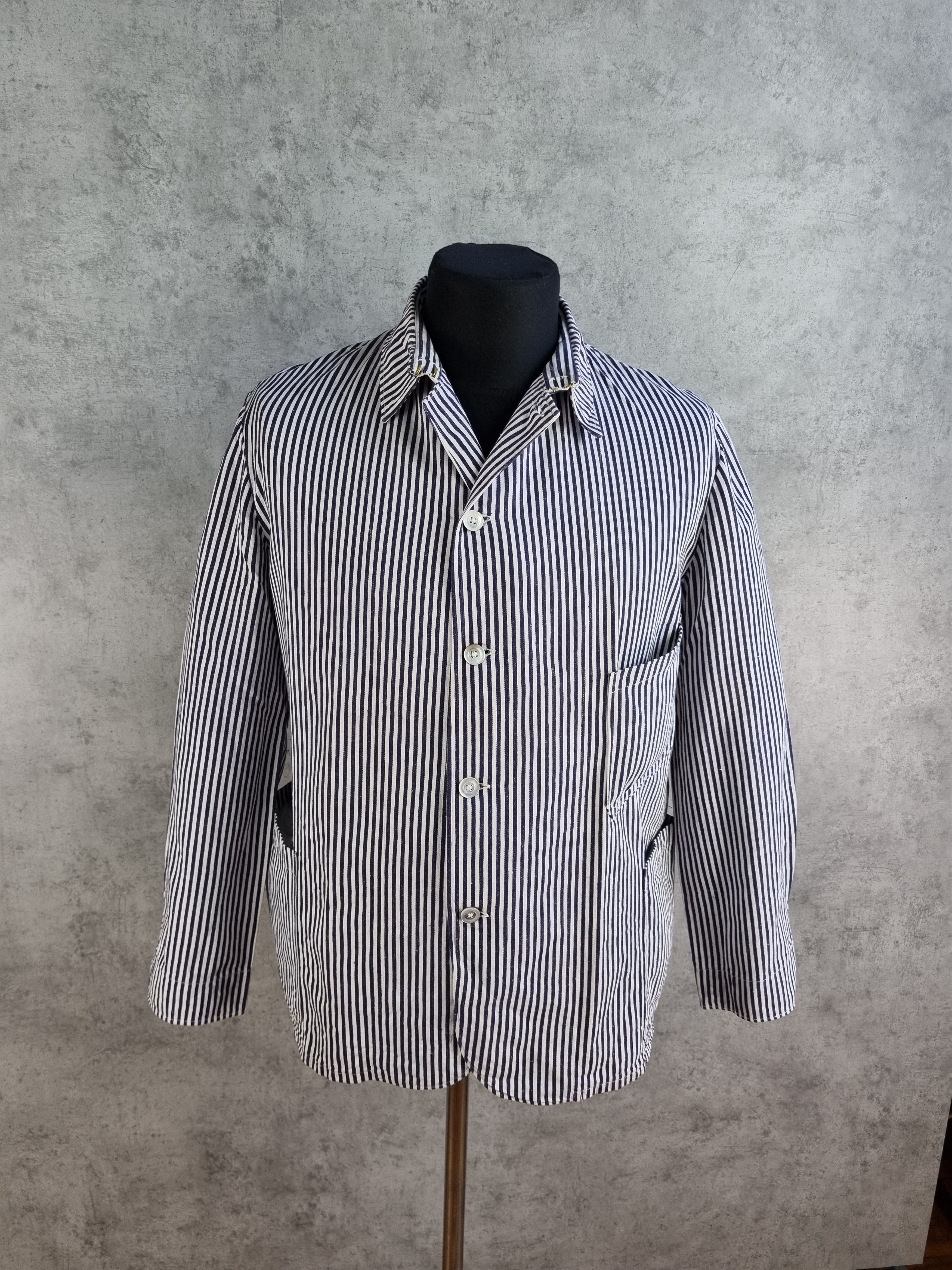 Le Laboureur × Vetra × Vintage Unique 60s Worker Chore Pearl Buttons Striped Light Jacket Size US M / EU 48-50 / 2 - 7 Thumbnail