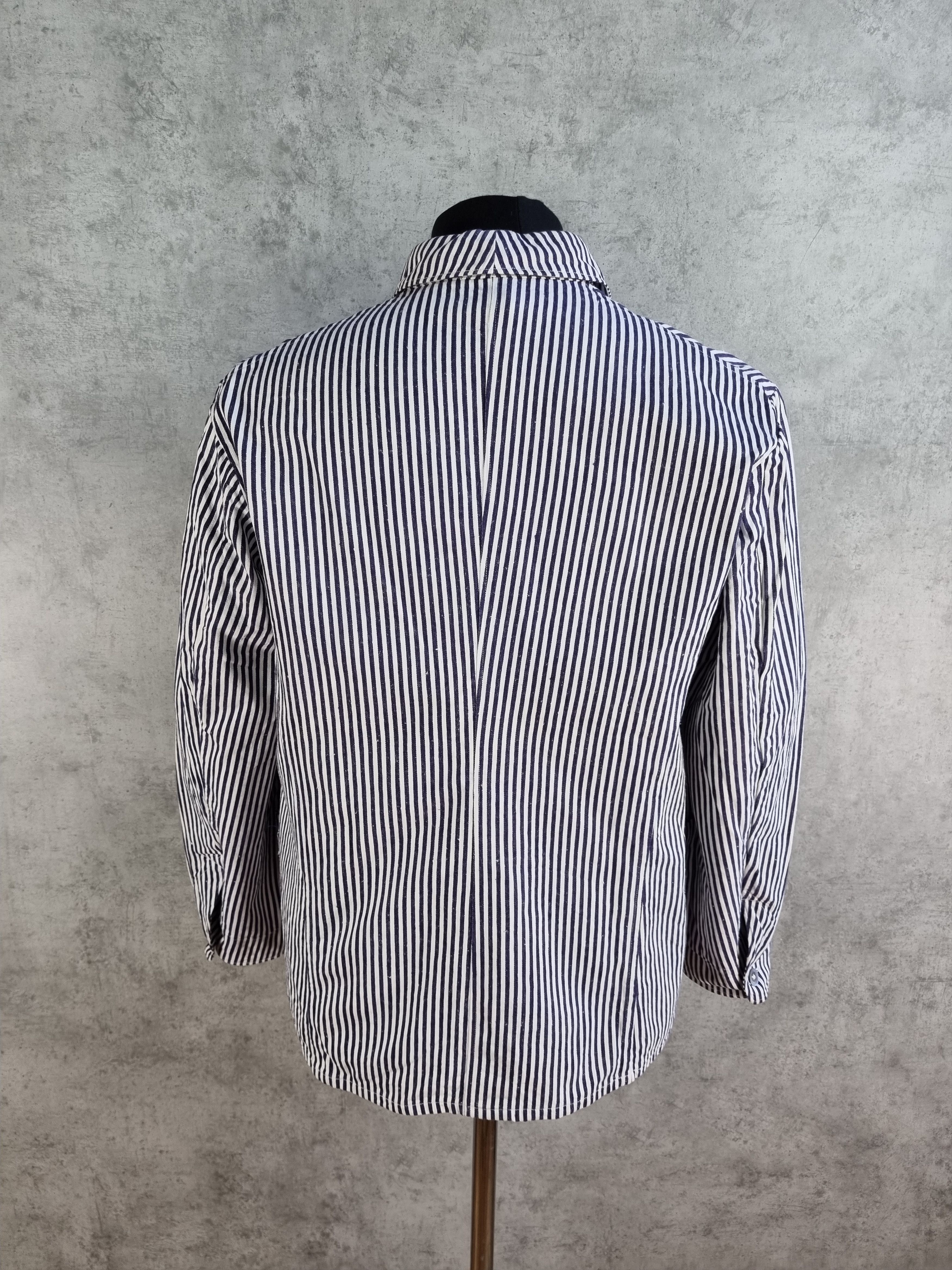 Le Laboureur × Vetra × Vintage Unique 60s Worker Chore Pearl Buttons Striped Light Jacket Size US M / EU 48-50 / 2 - 8 Thumbnail