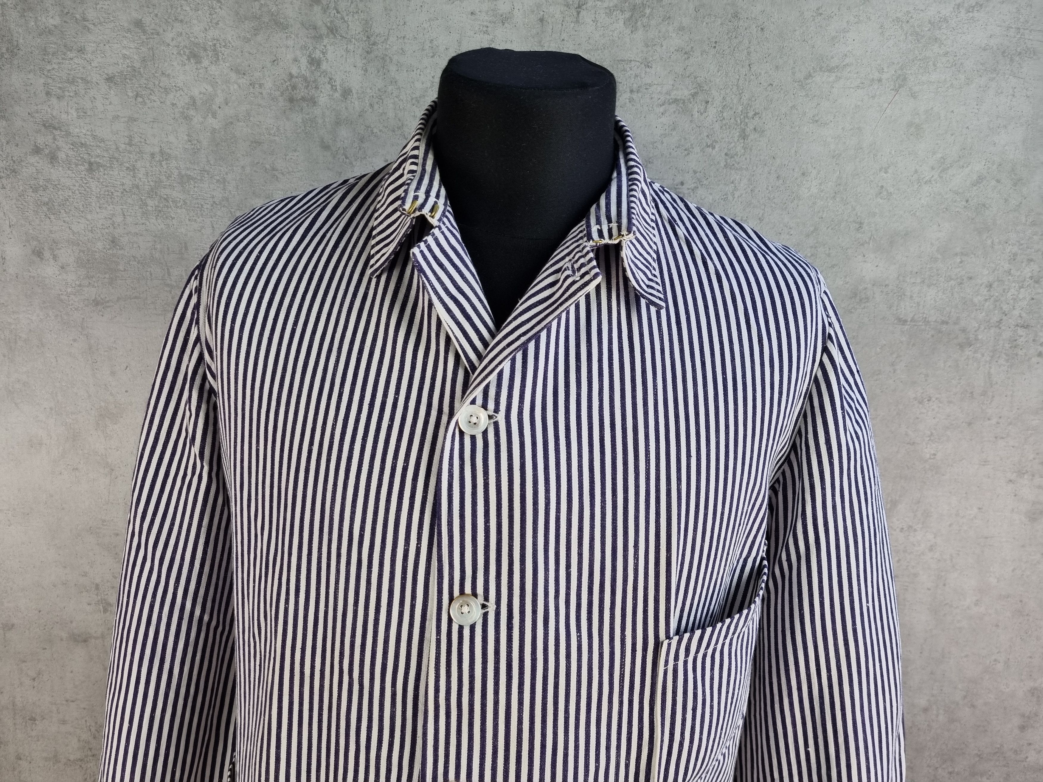 Le Laboureur × Vetra × Vintage Unique 60s Worker Chore Pearl Buttons Striped Light Jacket Size US M / EU 48-50 / 2 - 5 Thumbnail