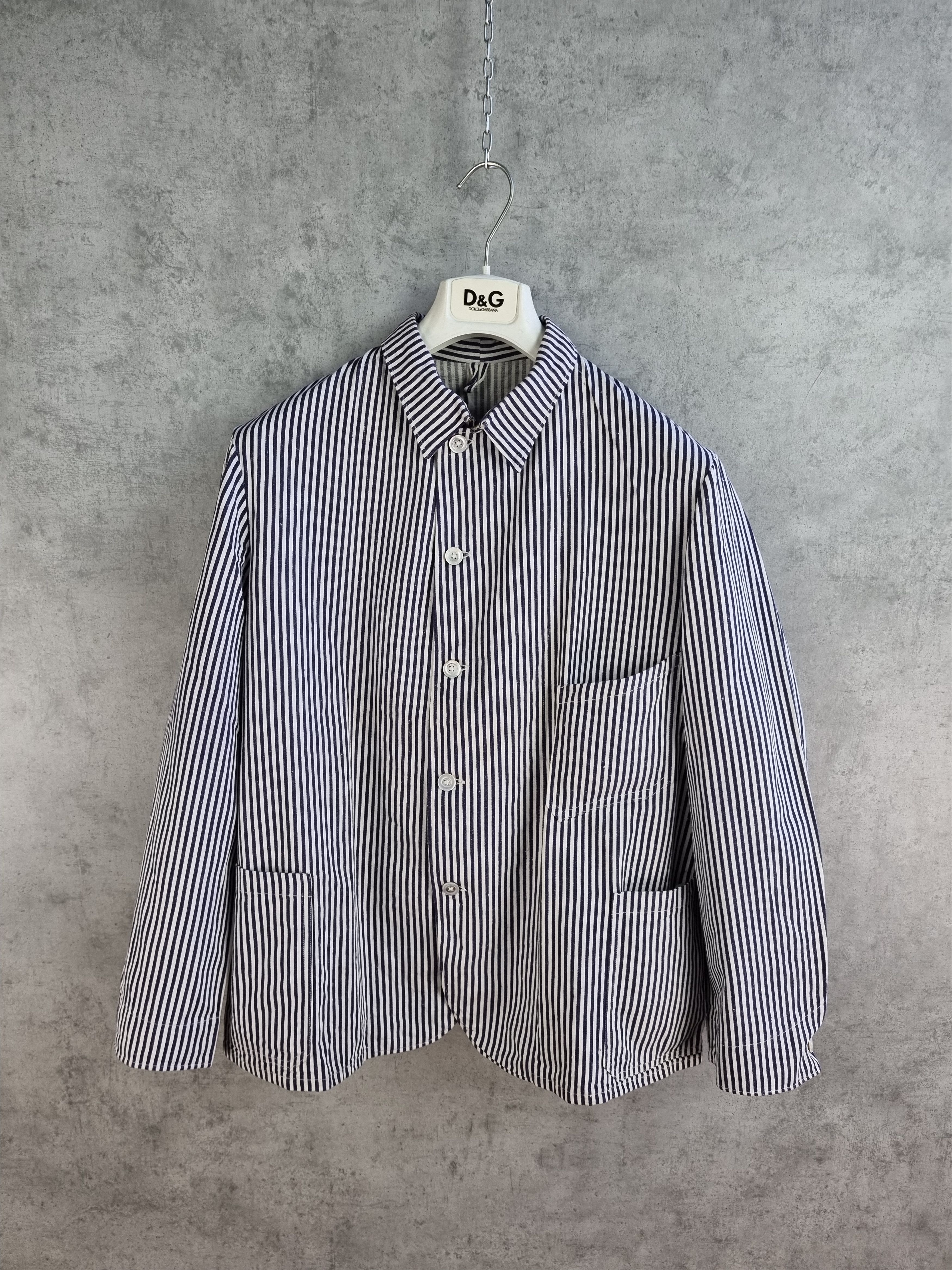 Le Laboureur × Vetra × Vintage Unique 60s Worker Chore Pearl Buttons Striped Light Jacket Size US M / EU 48-50 / 2 - 6 Thumbnail