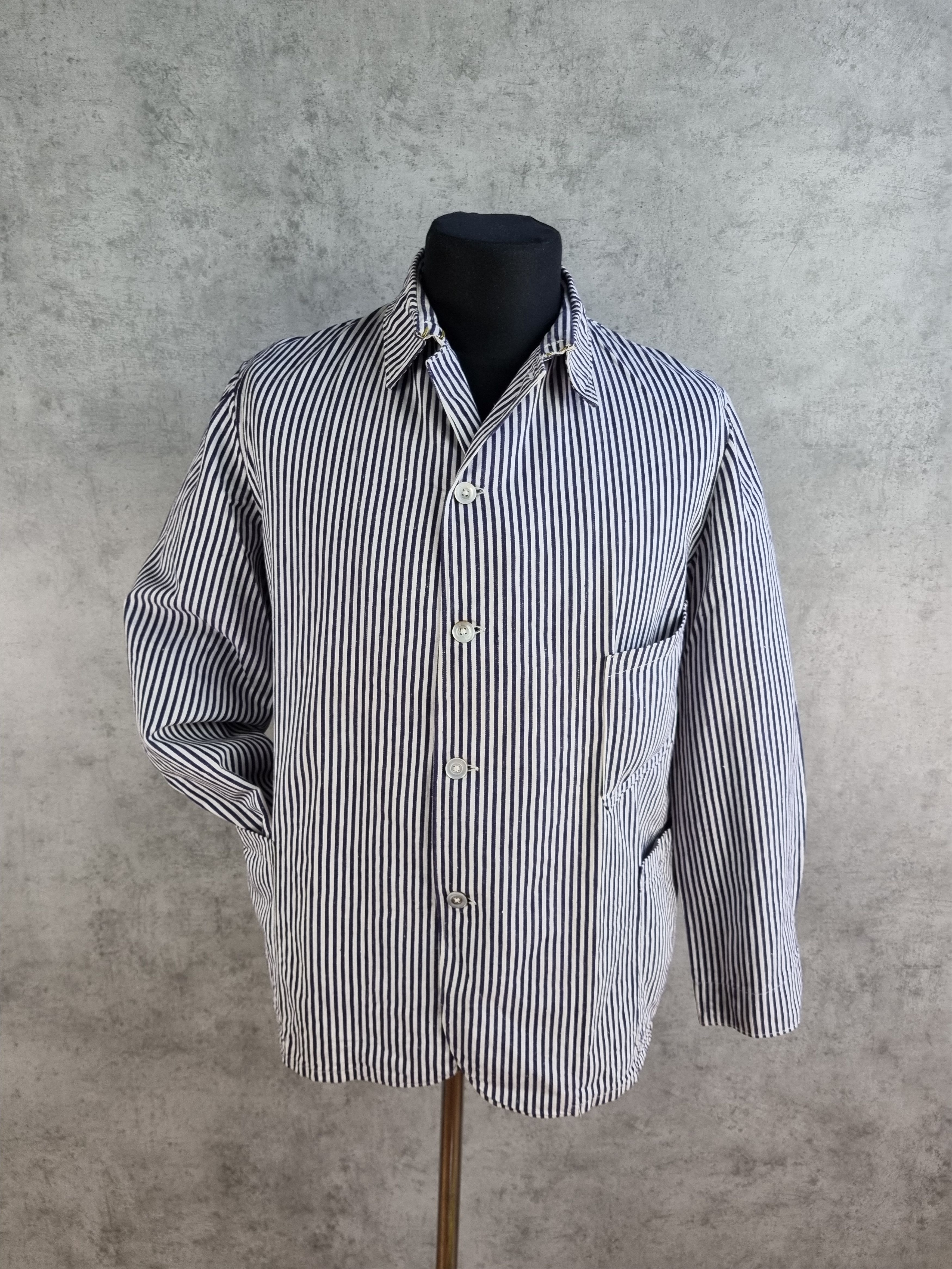Le Laboureur × Vetra × Vintage Unique 60s Worker Chore Pearl Buttons Striped Light Jacket Size US M / EU 48-50 / 2 - 3 Thumbnail