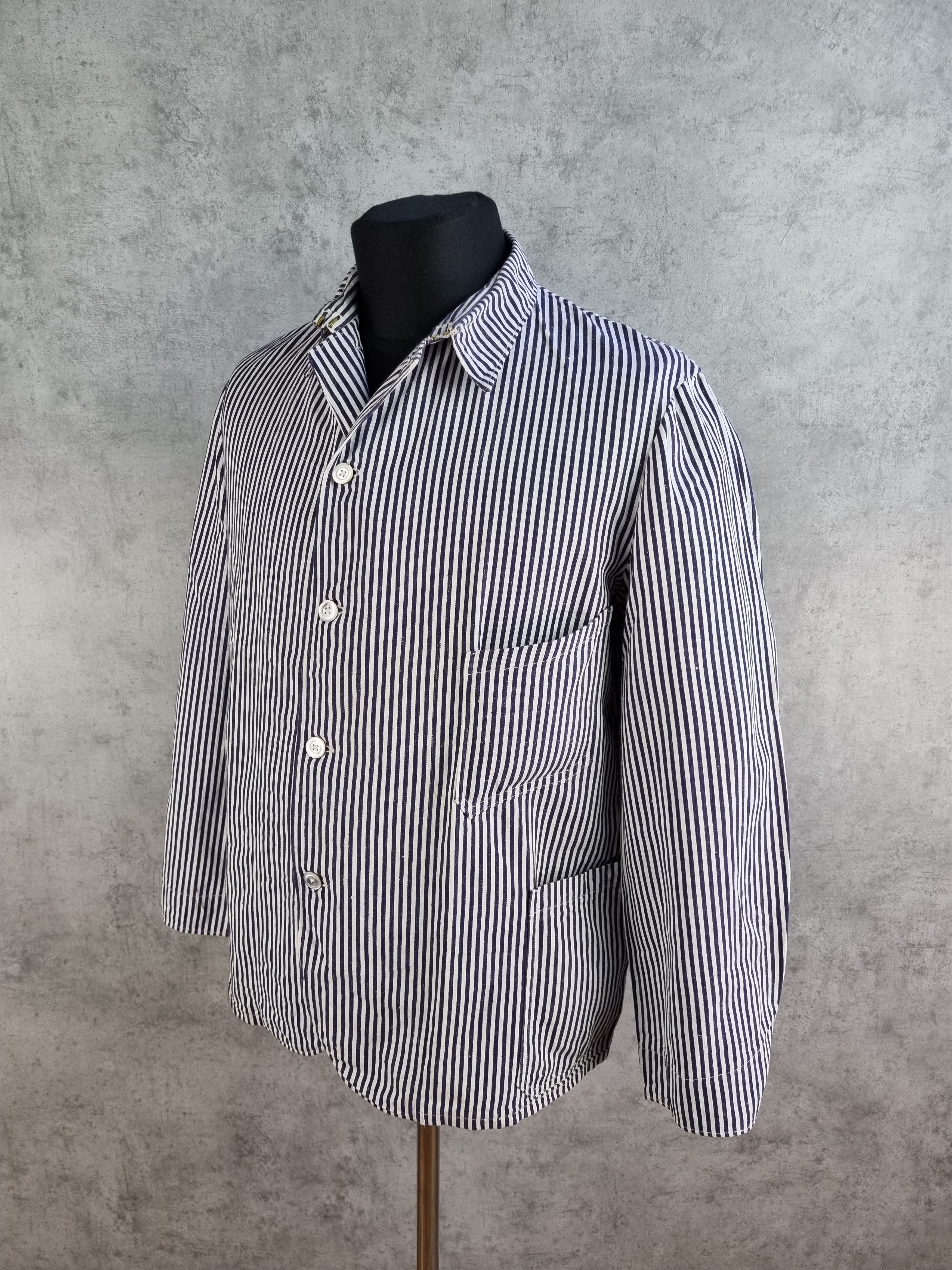 Le Laboureur × Vetra × Vintage Unique 60s Worker Chore Pearl Buttons Striped Light Jacket Size US M / EU 48-50 / 2 - 2 Thumbnail