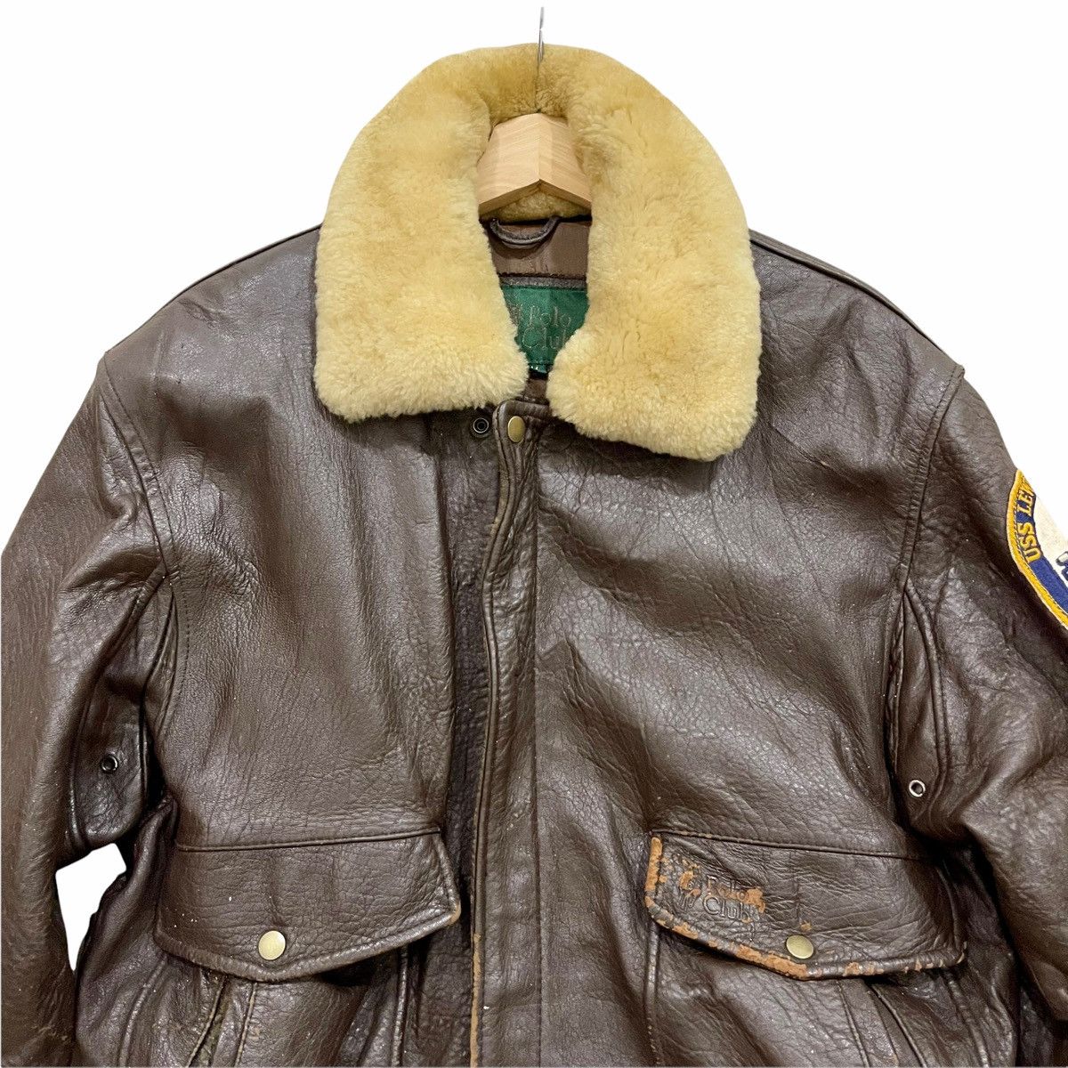 Vintage!! US Navy Polo Club Leather Flight Bomber Jacket