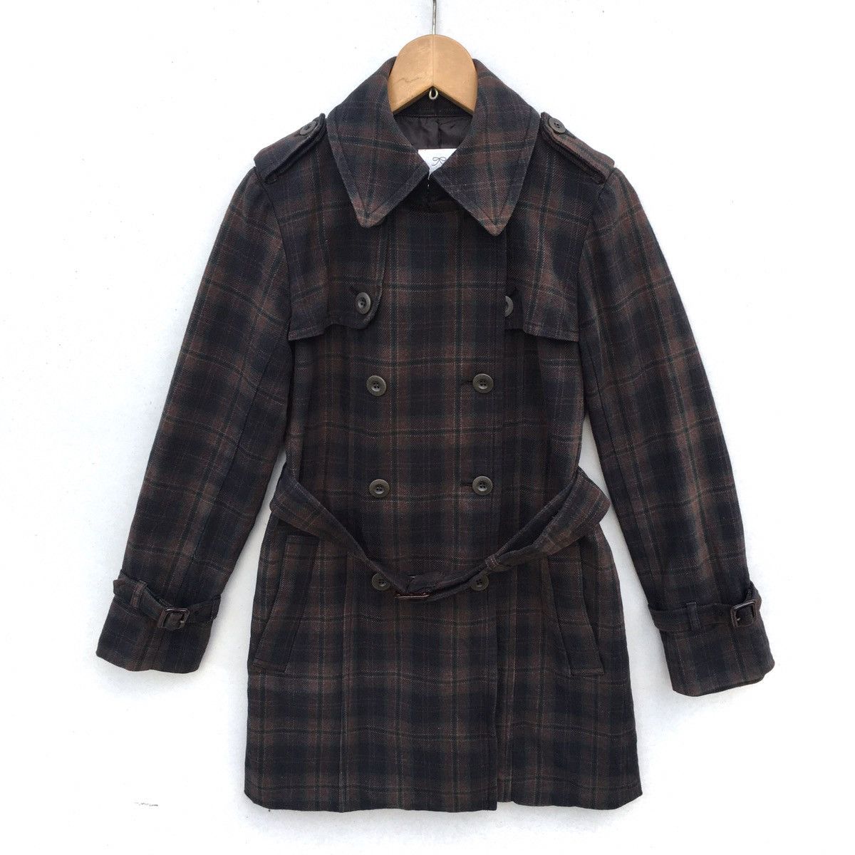 Designer × Japanese Brand Tasse Tasse Double Breast Plaid Parka/Trench Coat Sz 2 Size US S / EU 44-46 / 1 - 1 Thumbnail