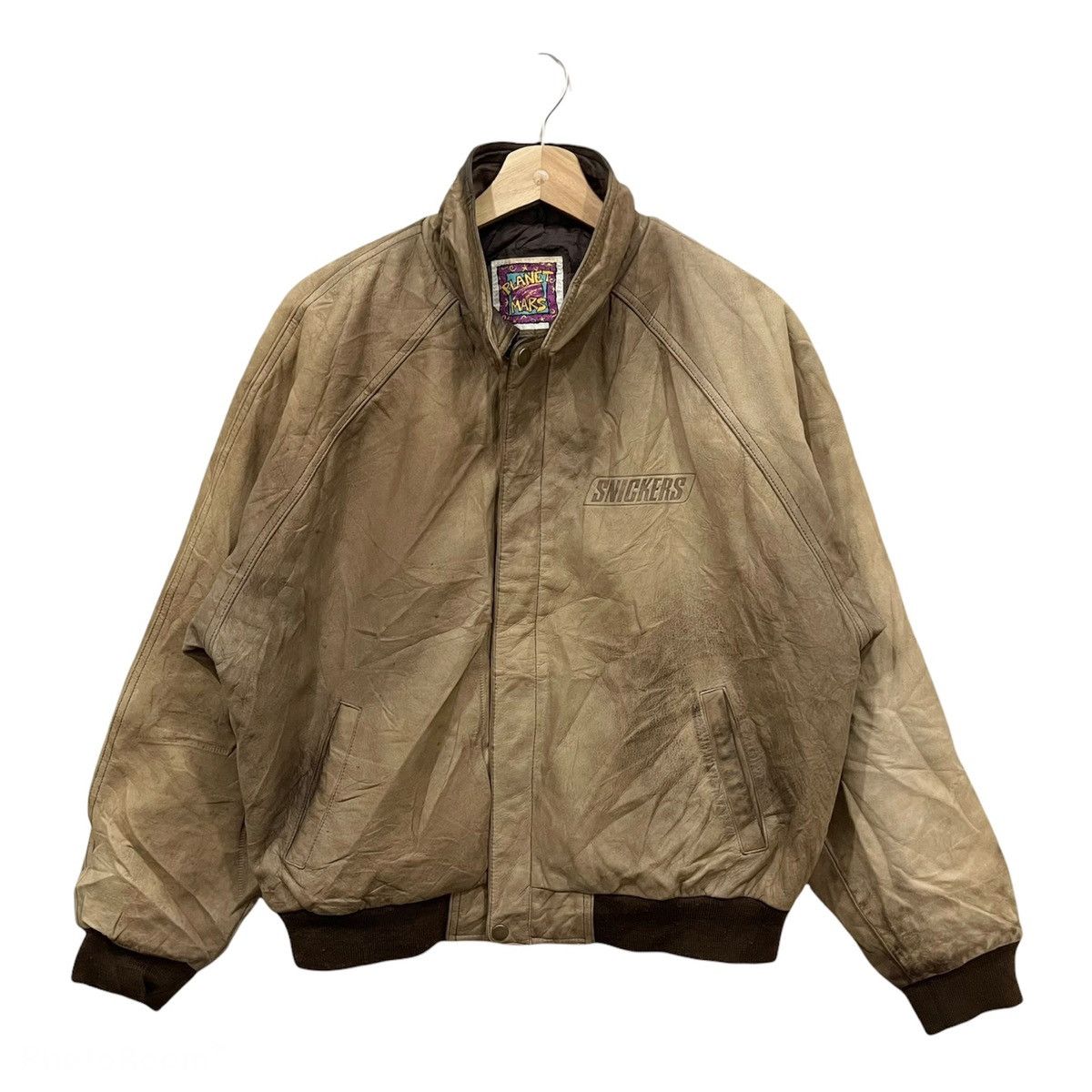 Japanese Brand × Leather × Vintage 🔥Rare🔥Vintage 90s Snickers Genuine Leather Bomber Jacket Size US L / EU 52-54 / 3 - 1 Thumbnail