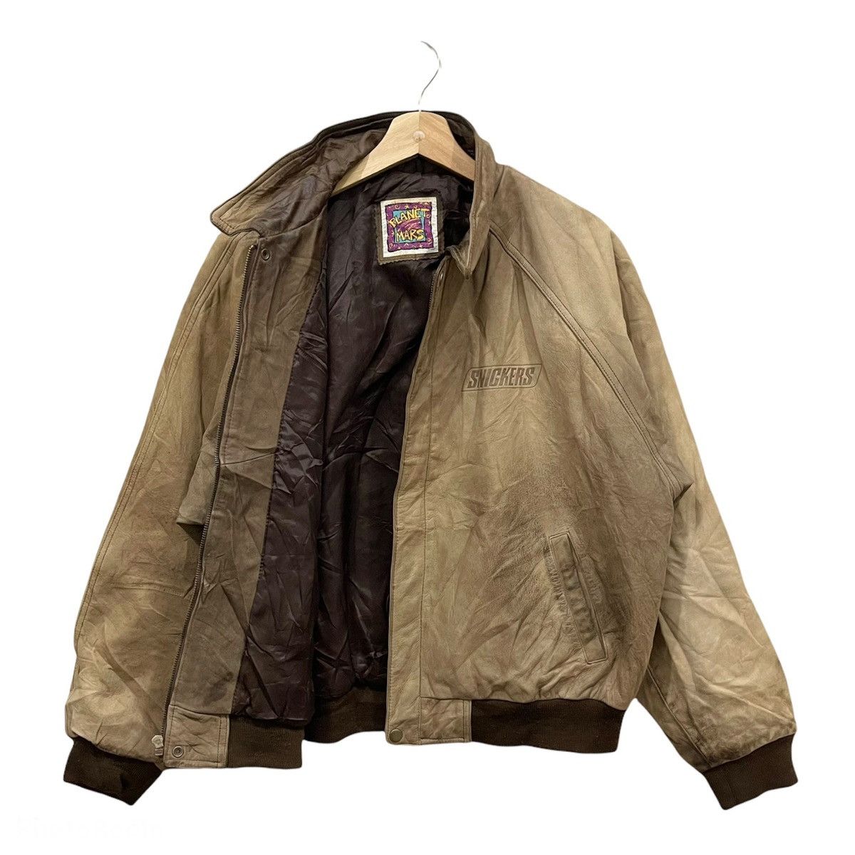 Japanese Brand × Leather × Vintage 🔥Rare🔥Vintage 90s Snickers Genuine Leather Bomber Jacket Size US L / EU 52-54 / 3 - 3 Thumbnail