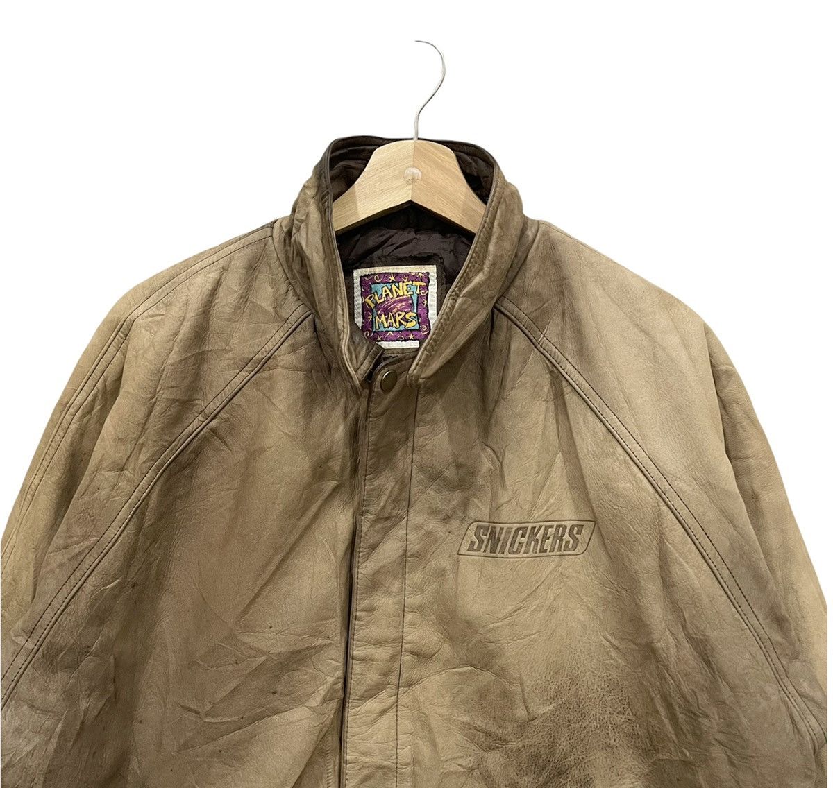 Japanese Brand × Leather × Vintage 🔥Rare🔥Vintage 90s Snickers Genuine Leather Bomber Jacket Size US L / EU 52-54 / 3 - 2 Thumbnail