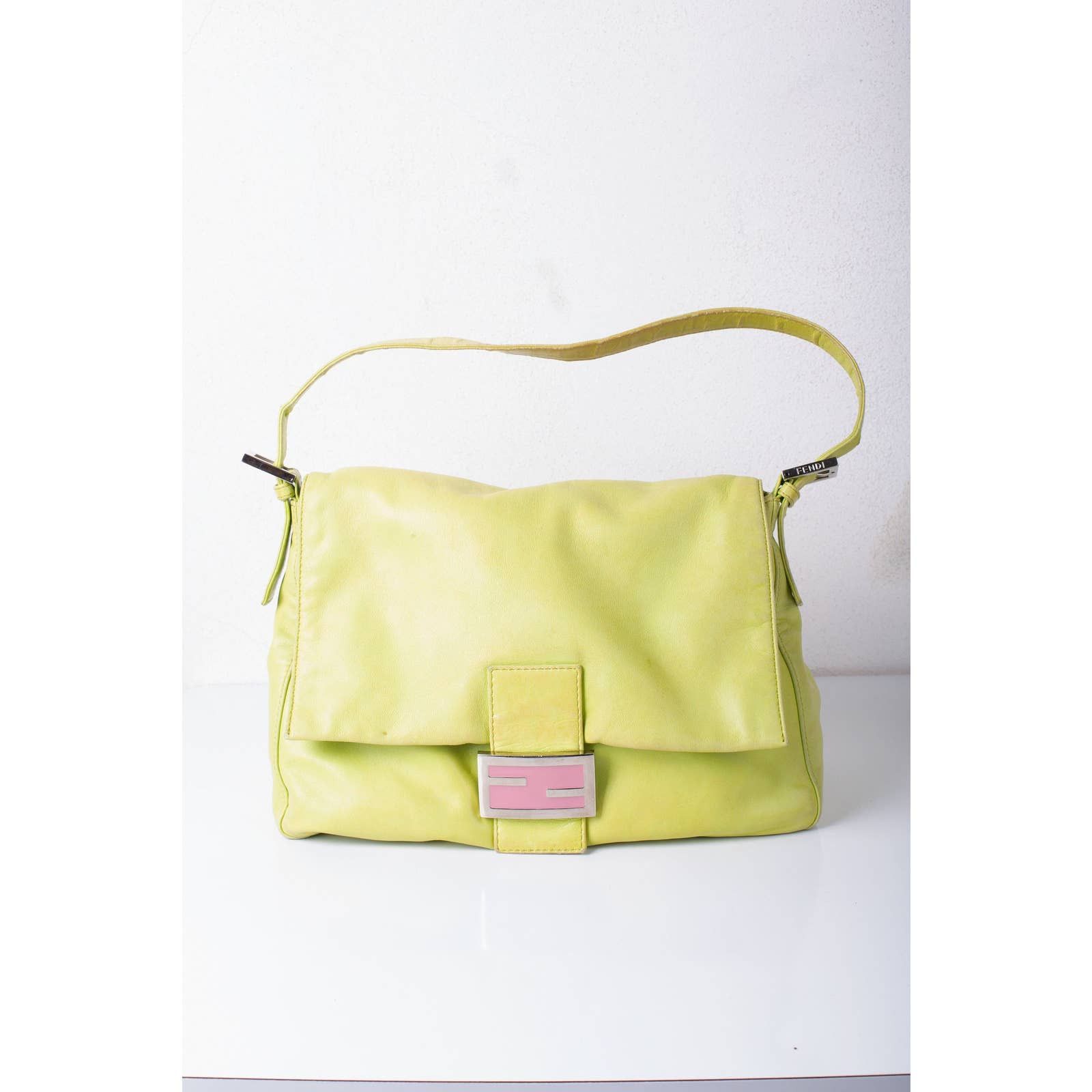 Vintage Fendi Zucca Lime Green Leather Mamma Bag
