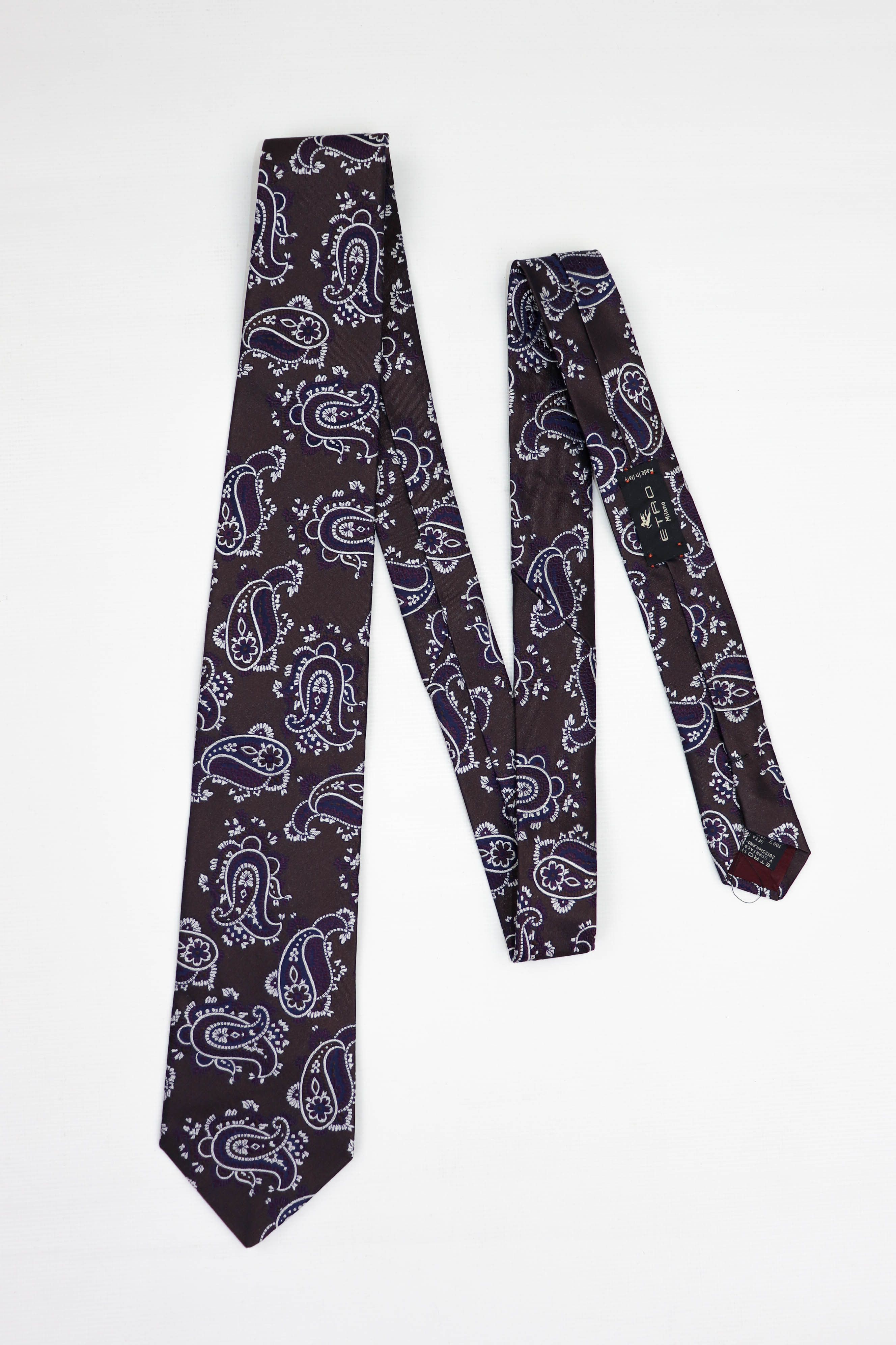 Etro ETRO Milano Brown Purple Embro Paisley Pattern Silk Tie Size ONE SIZE - 1 Thumbnail