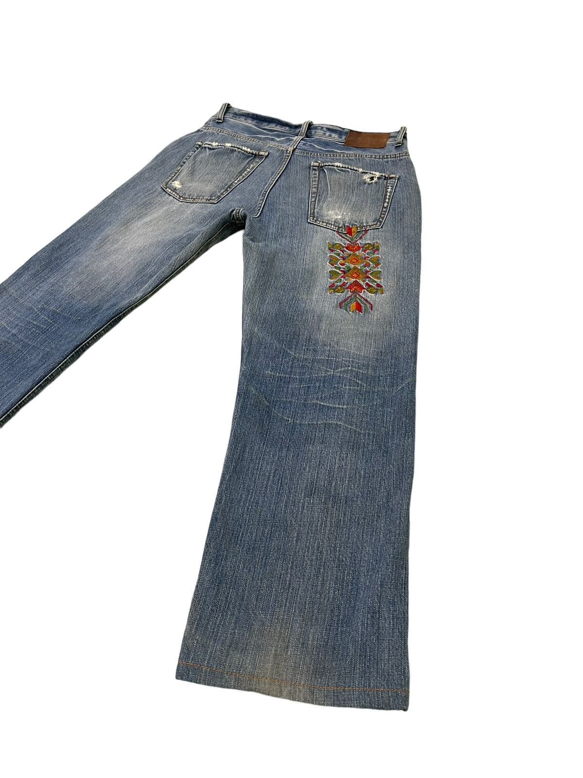 Japanese Brand Embroydery Native Jeans Global Work Distress Regular 2🟦4 Size US 33 - 15 Thumbnail