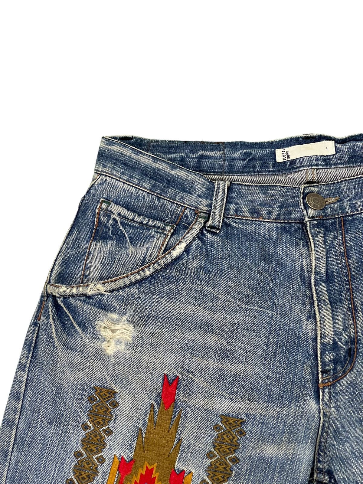 Japanese Brand Embroydery Native Jeans Global Work Distress Regular 2🟦4 Size US 33 - 9 Thumbnail