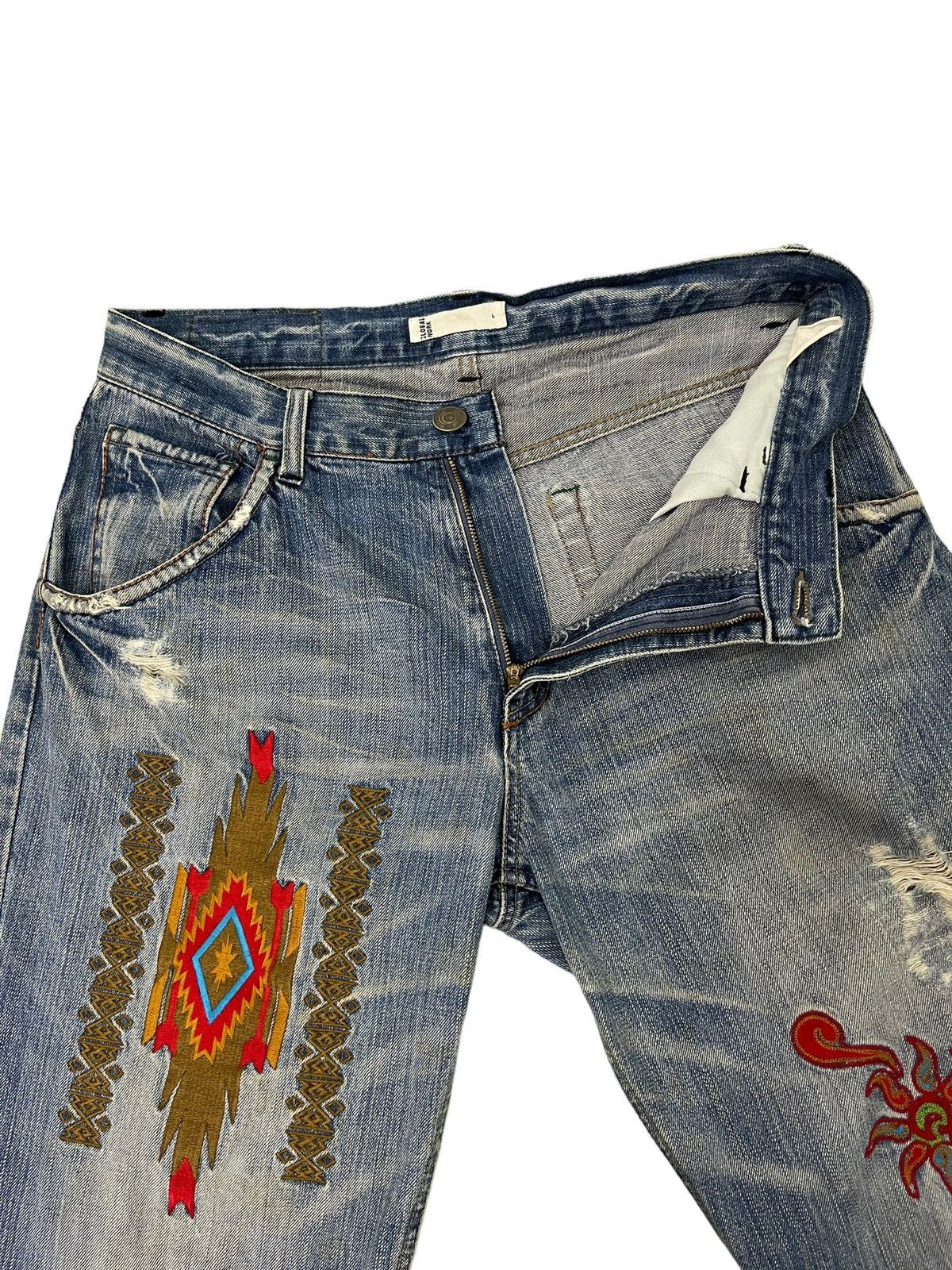 Japanese Brand Embroydery Native Jeans Global Work Distress Regular 2🟦4 Size US 33 - 11 Thumbnail