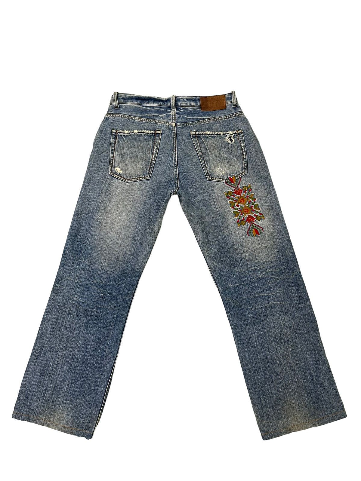Japanese Brand Embroydery Native Jeans Global Work Distress Regular 2🟦4 Size US 33 - 13 Thumbnail