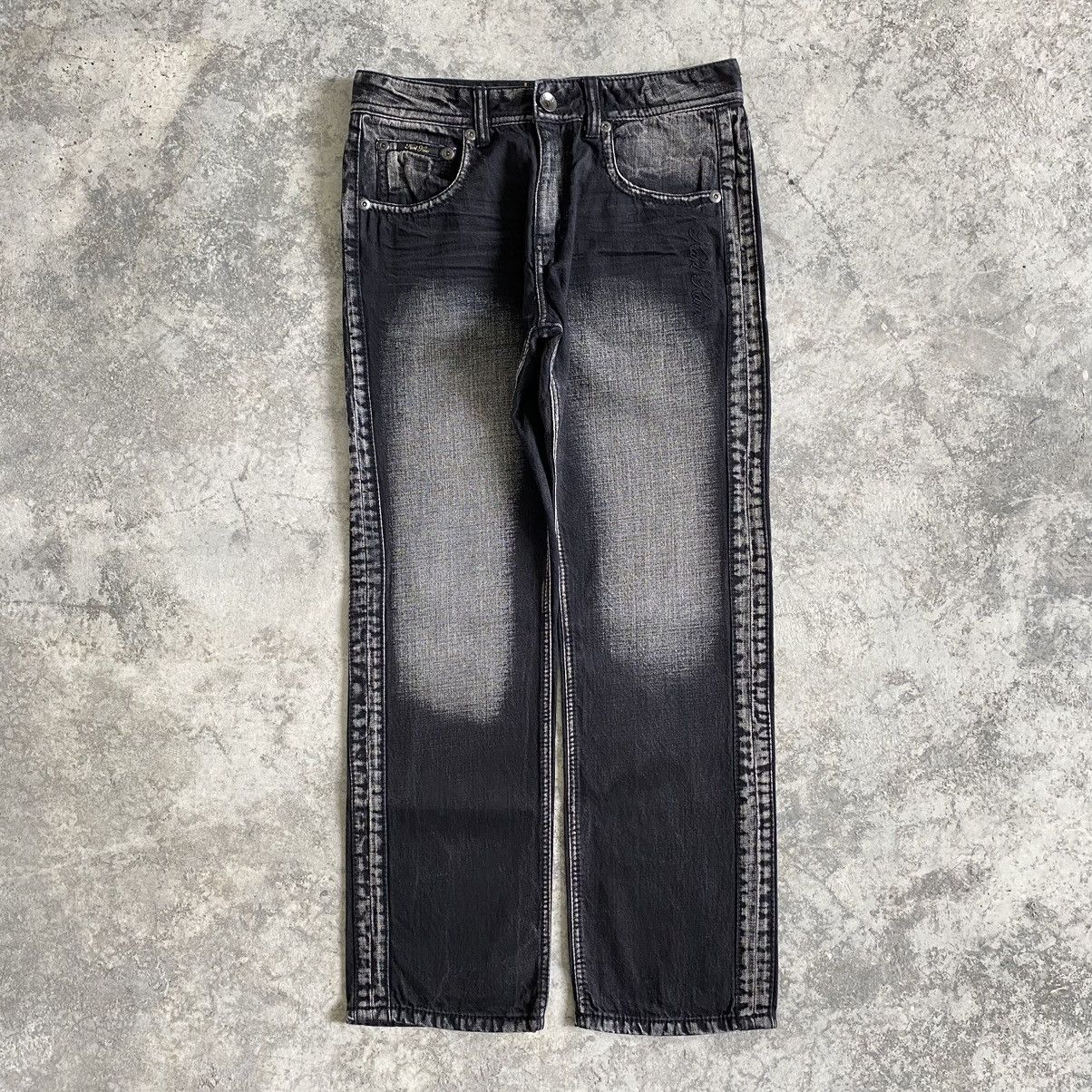 Ecko Unltd. 2000's Y2K Karl Kani Washed Black Wide Baggy Denim Jeans Size US 34 / EU 50 - 1 Thumbnail