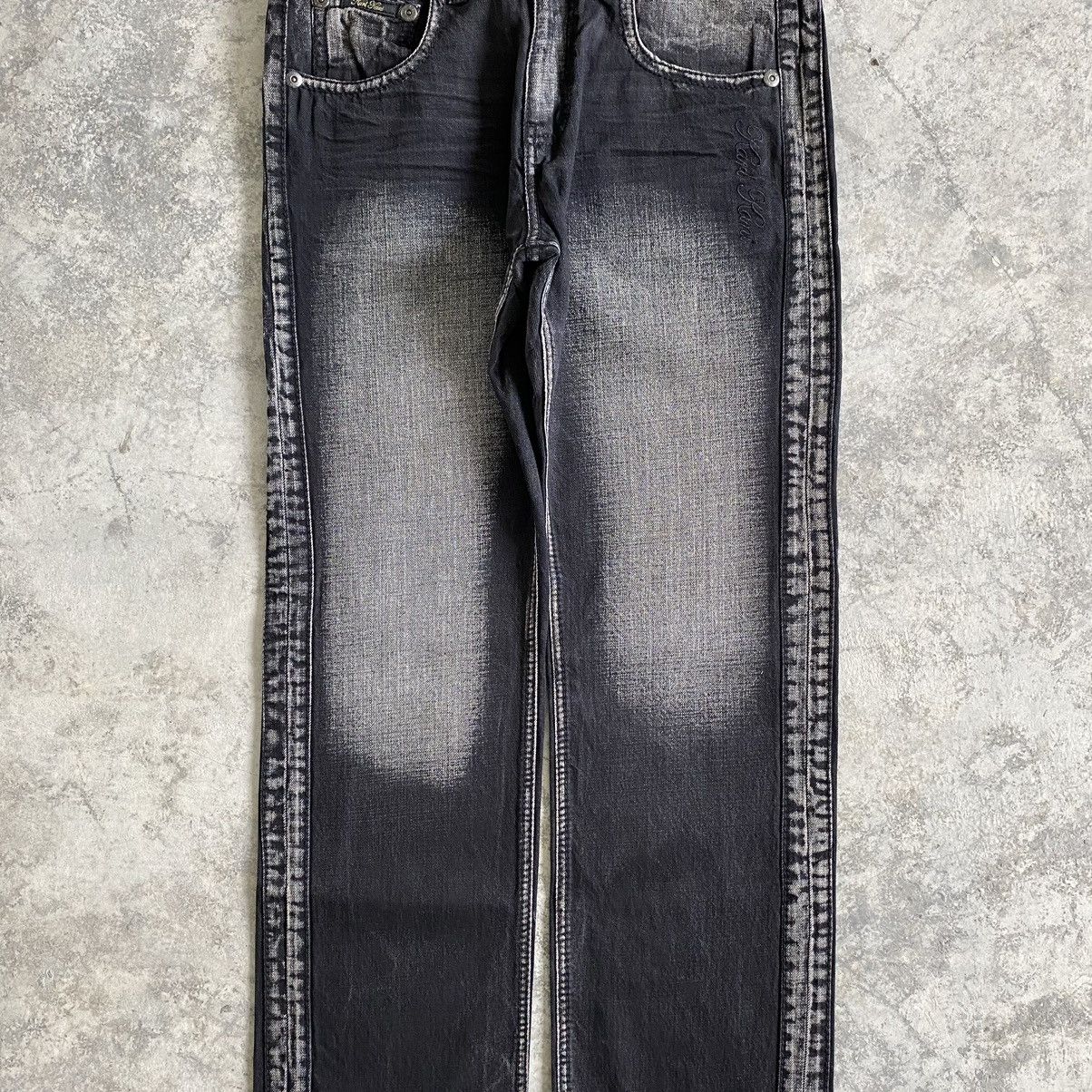Ecko Unltd. 2000's Y2K Karl Kani Washed Black Wide Baggy Denim Jeans Size US 34 / EU 50 - 4 Thumbnail