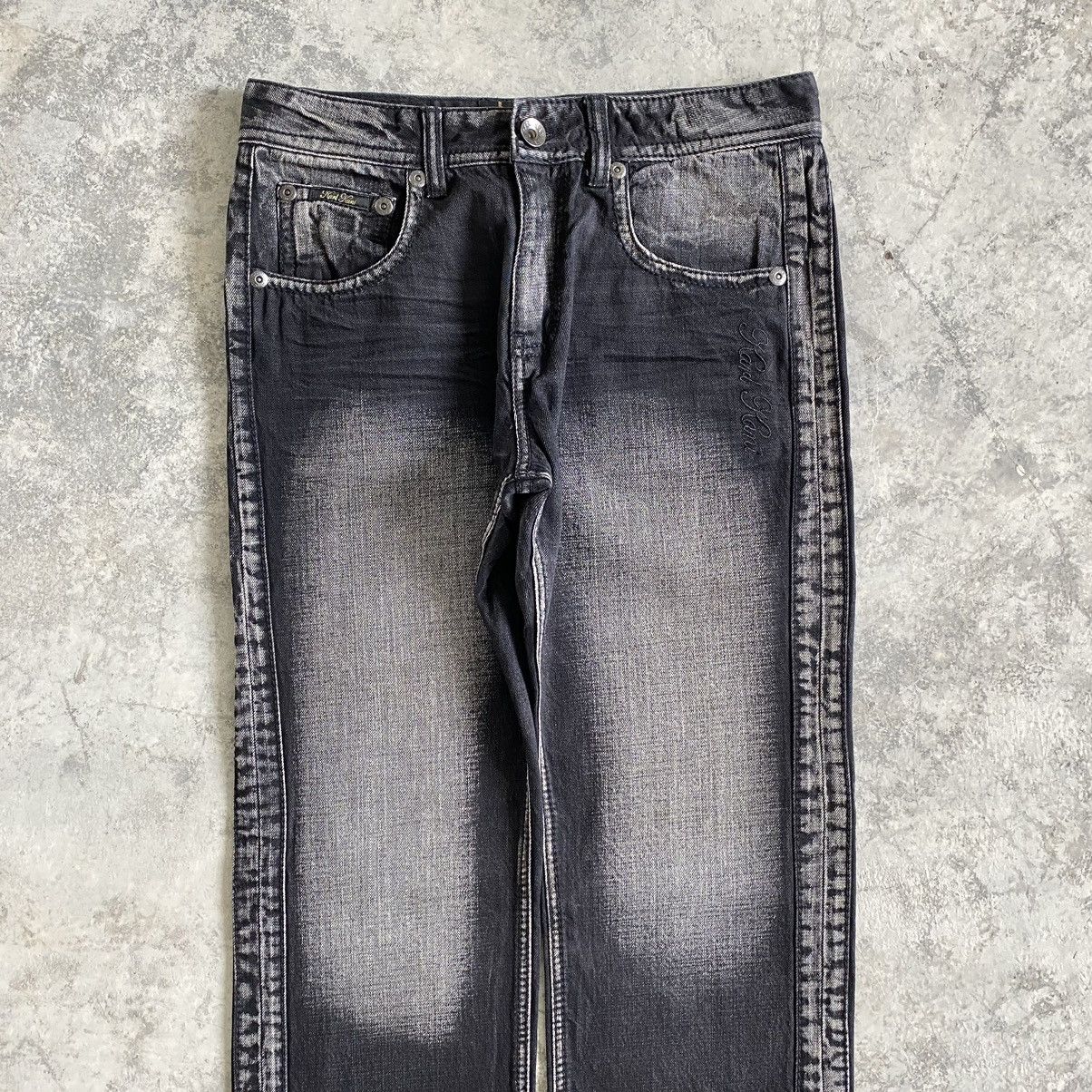 Ecko Unltd. 2000's Y2K Karl Kani Washed Black Wide Baggy Denim Jeans Size US 34 / EU 50 - 2 Thumbnail