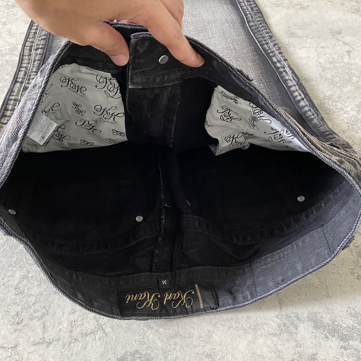 Ecko Unltd. 2000's Y2K Karl Kani Washed Black Wide Baggy Denim Jeans Size US 34 / EU 50 - 10 Thumbnail