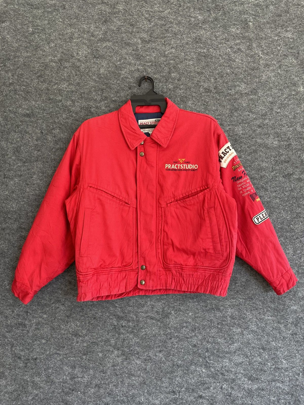 image of Vintage Pract Studio Bomber Jacket in Red, Men's (Size Medium)