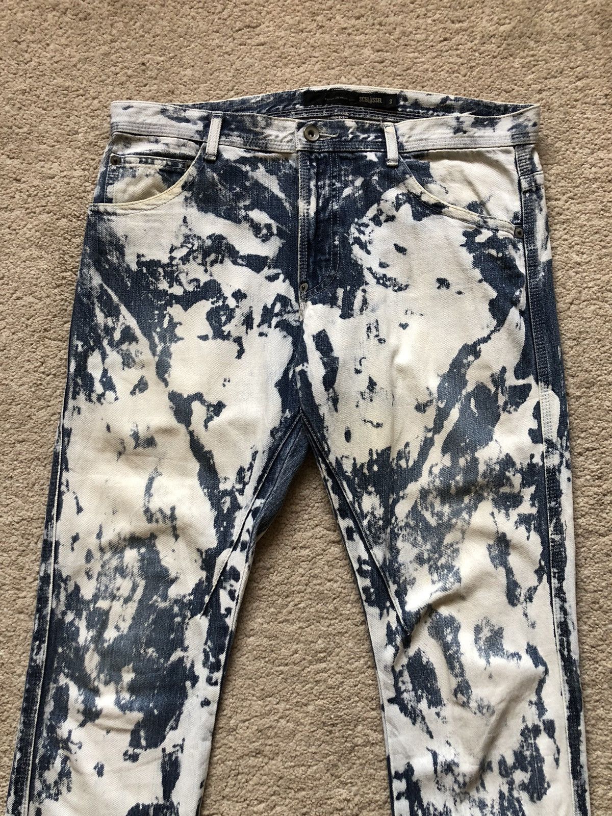 Japanese Brand 2000s Schlussel Japan Bleach Wash Jeans Size US 33 - 2 Thumbnail