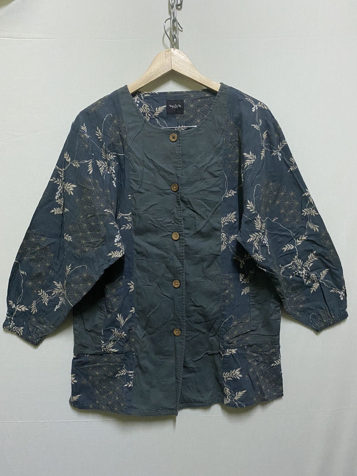 Japanese Brand Indigo Kimono Printed Button Size US M / EU 48-50 / 2 - 1 Thumbnail