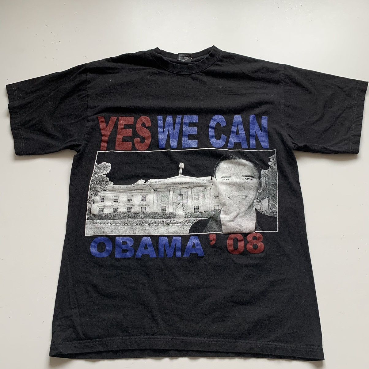 image of Vintage 2008 President Obama Bootleg Rap Tee Graphic T Shirt in Black, Men's (Size XL)