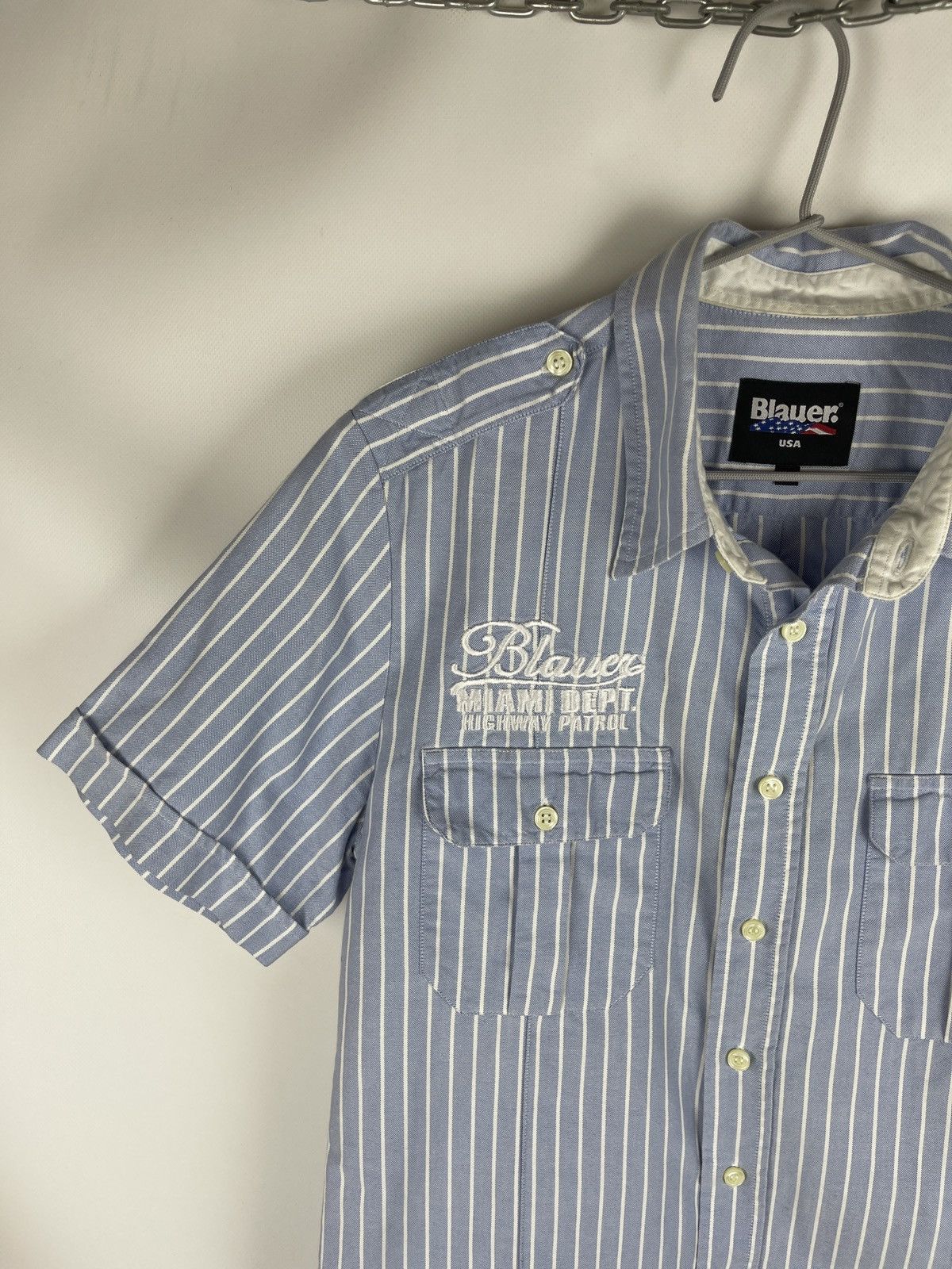 Other Blauer USA Miami dept. Highway patrol big logo striped shirt Size US L / EU 52-54 / 3 - 3 Thumbnail
