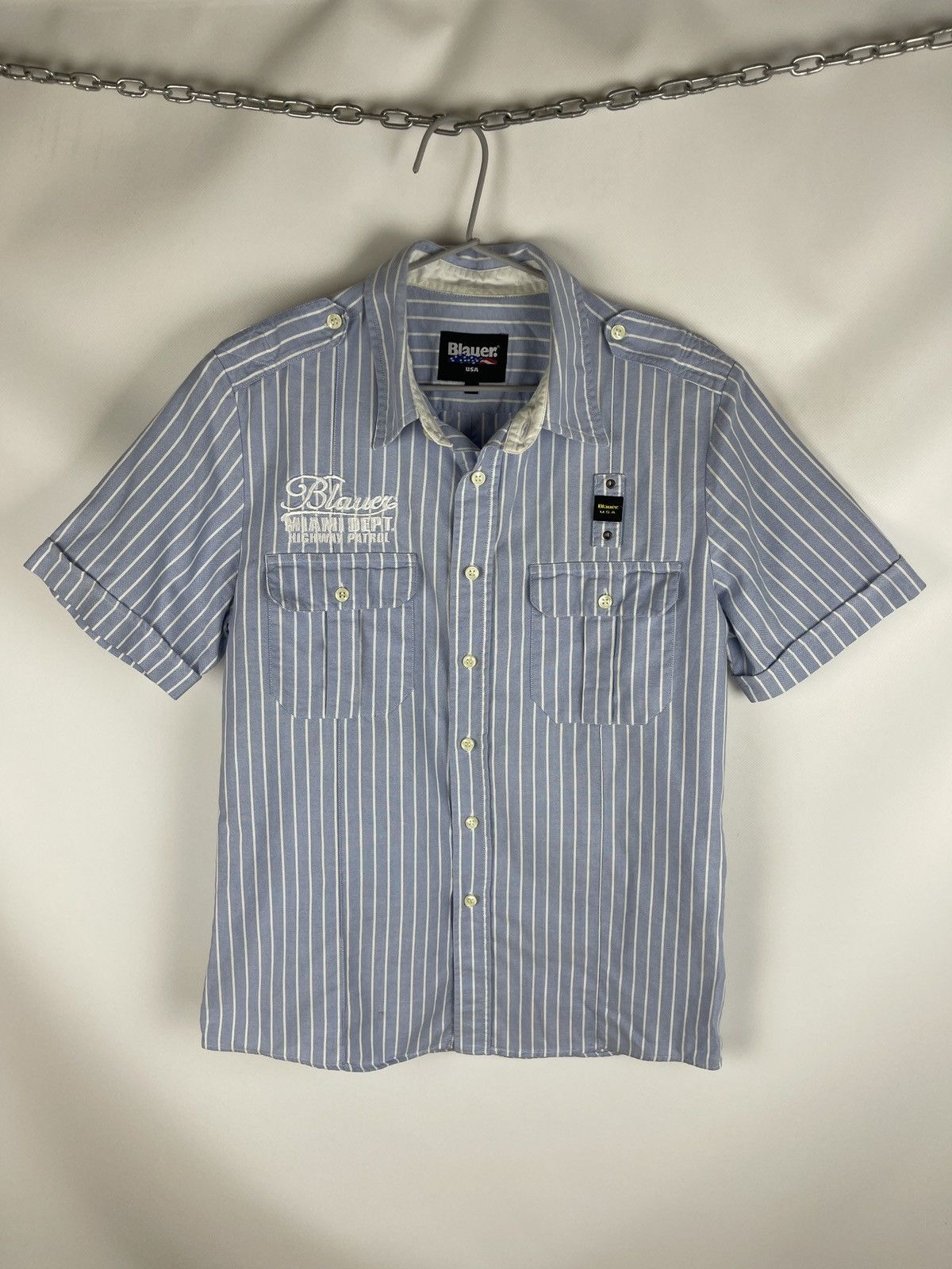 Other Blauer USA Miami dept. Highway patrol big logo striped shirt Size US L / EU 52-54 / 3 - 1 Thumbnail