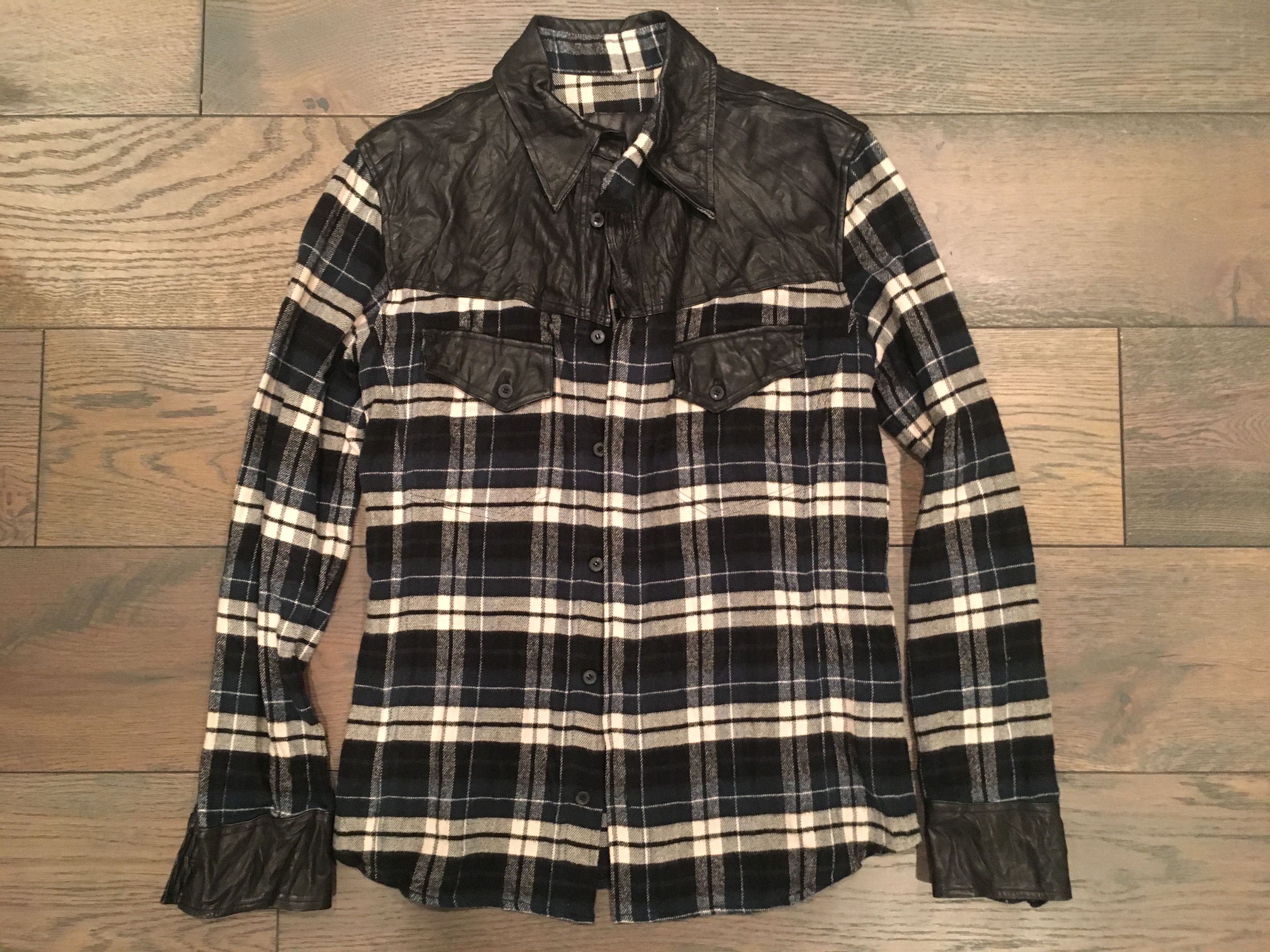 Isamu Katayama Backlash Check Flannel Calf Leather Shirt