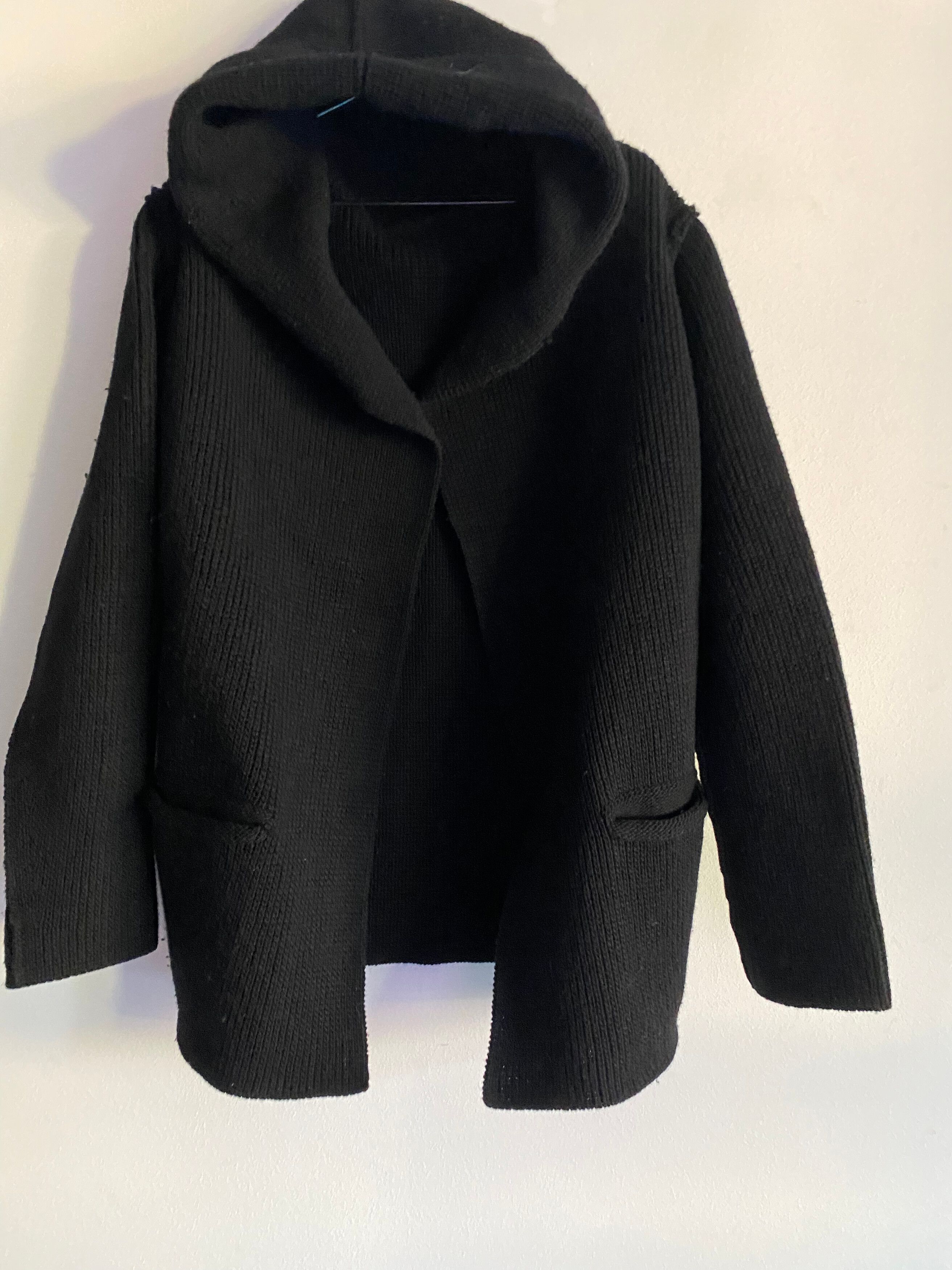 Pre-owned Kazuyuki Kumagai Attachment Wool Long Cardigan Hooodie In Black