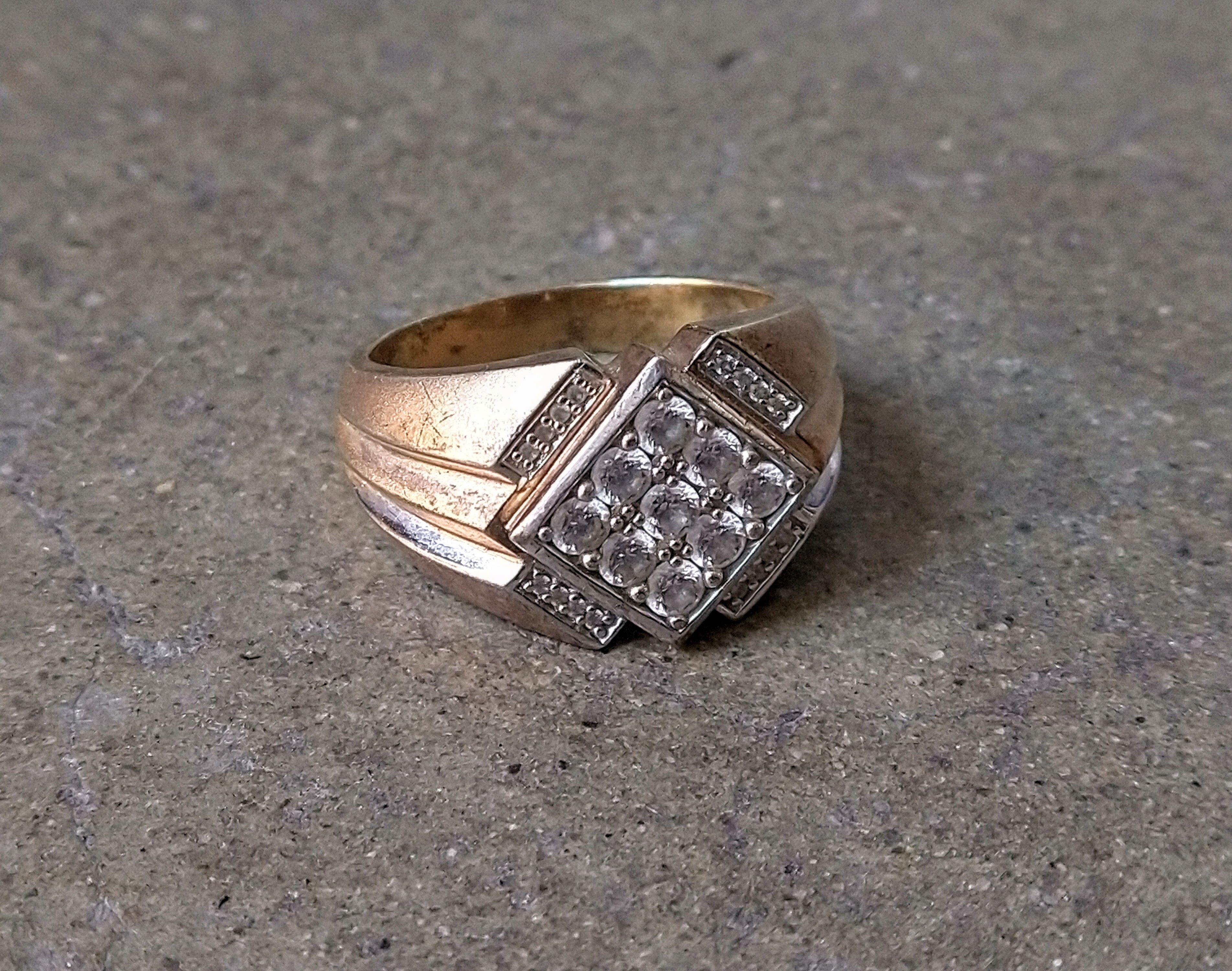 Jewelry Vintage Sterling Silver Ring Gold Plated 11.75 Rhinestone Size ONE SIZE - 2 Thumbnail