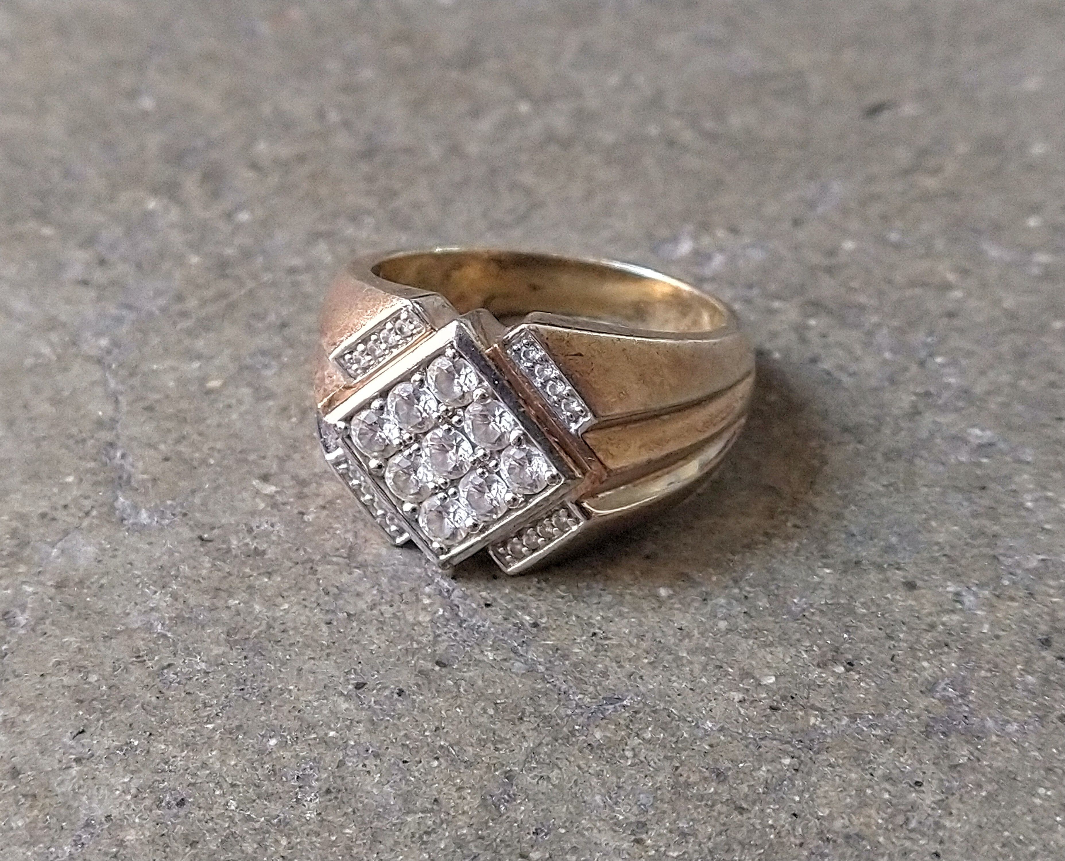 Jewelry Vintage Sterling Silver Ring Gold Plated 11.75 Rhinestone Size ONE SIZE - 1 Thumbnail