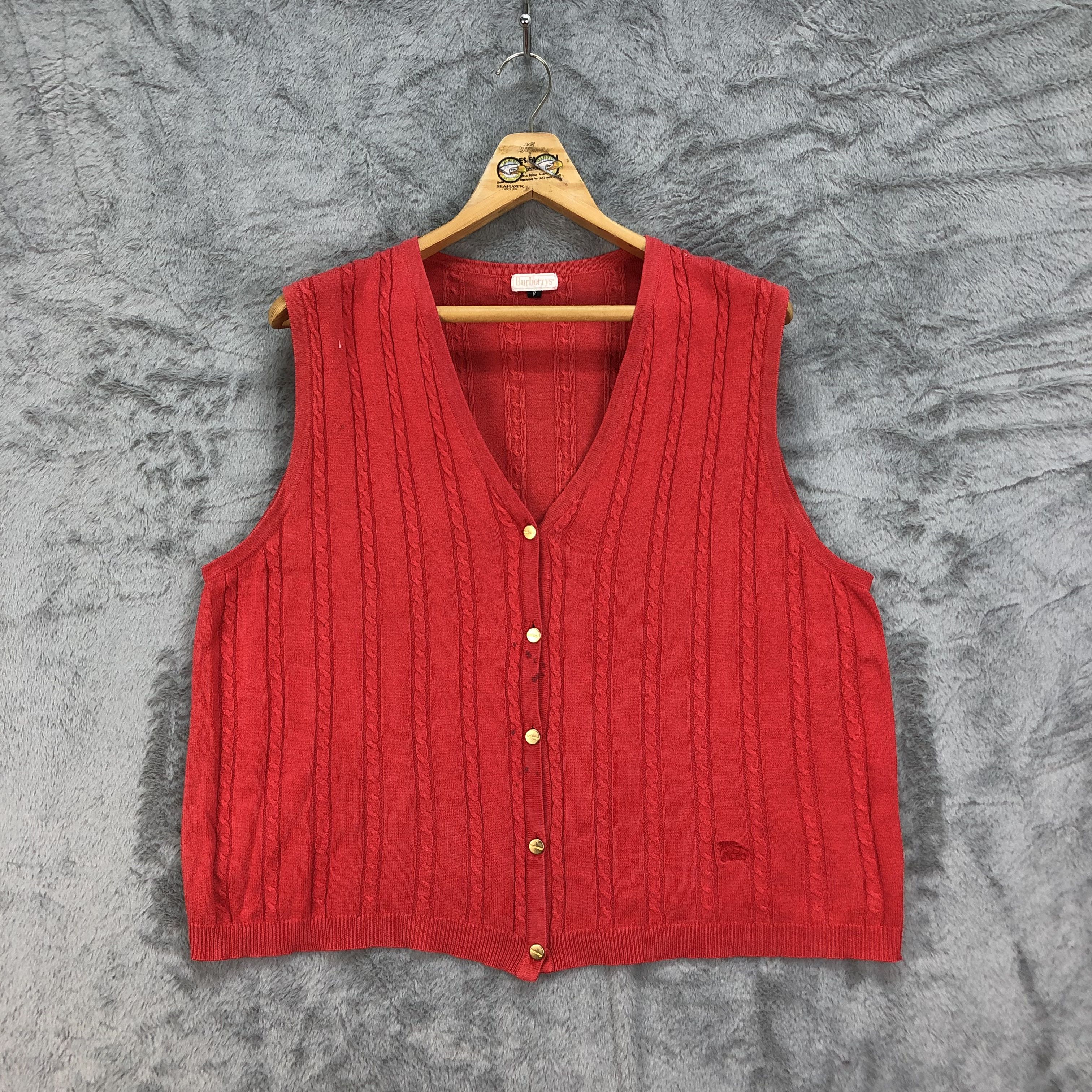 Burberry Vintage Burberrys Red Knitted Vest #4480-155 Size M / US 6-8 / IT 42-44 - 1 Thumbnail