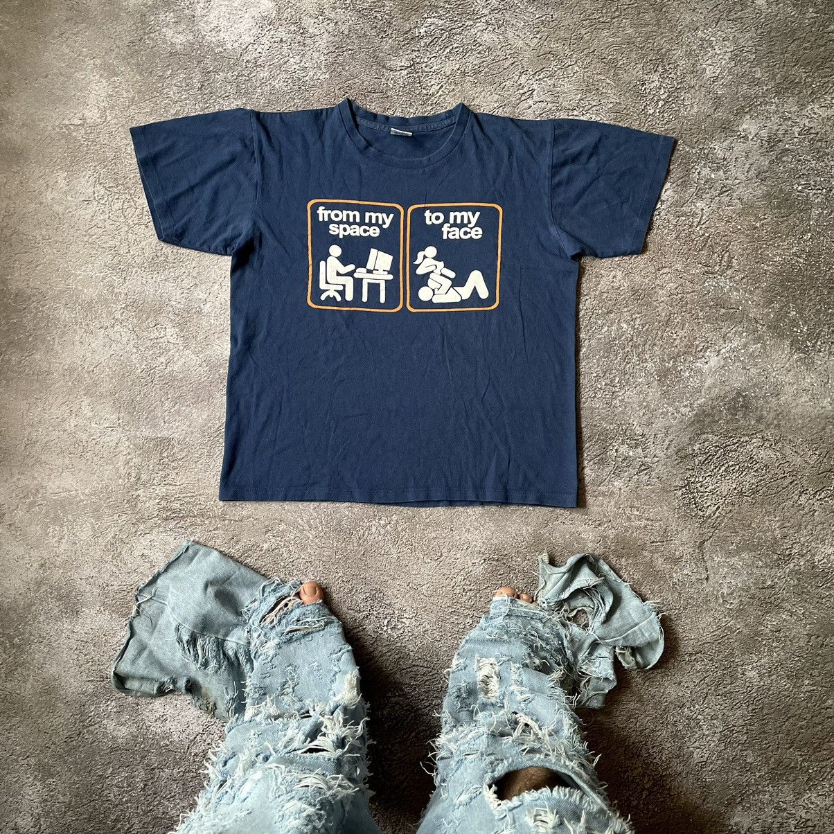 Vintage Vintage Y2K Graphic Tee Funny Novelty Print Faded Navy L Size US L / EU 52-54 / 3 - 1 Thumbnail