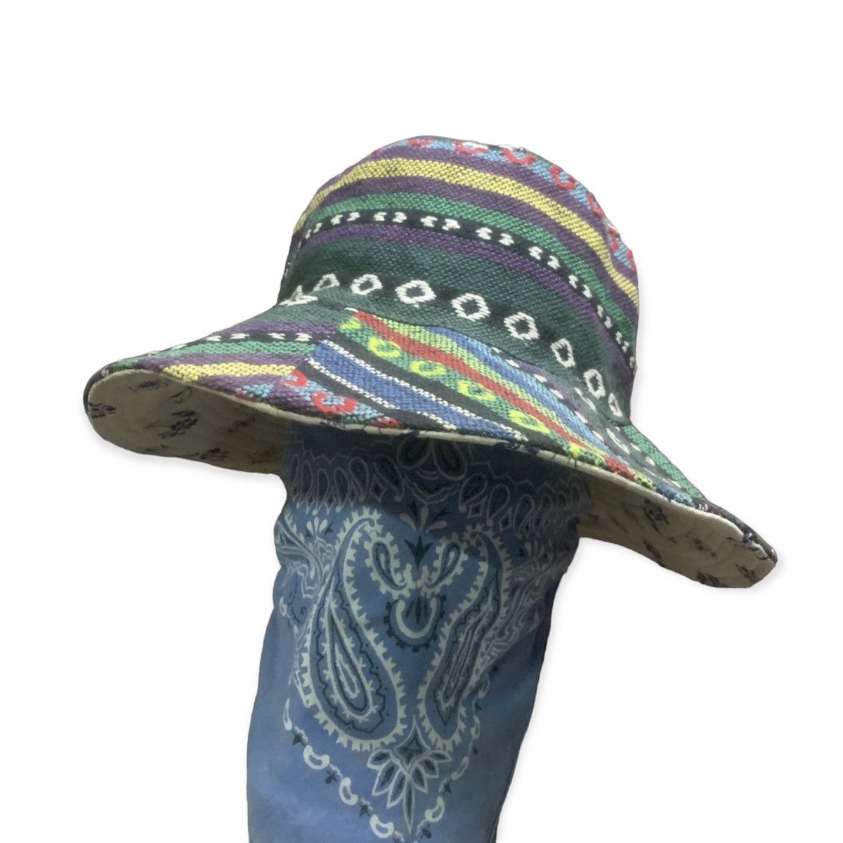 image of Vintage Native Navajo Aztec Pattern Reversible Bucket Hats in Tartan, Women's