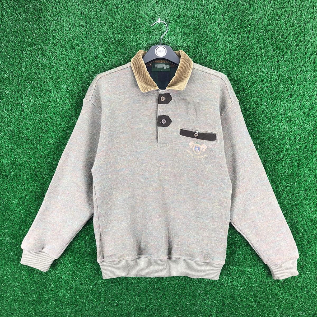 image of Vintage 80's Polo Knit Shirt By Holiday Walk in Grey, Men's (Size Small)