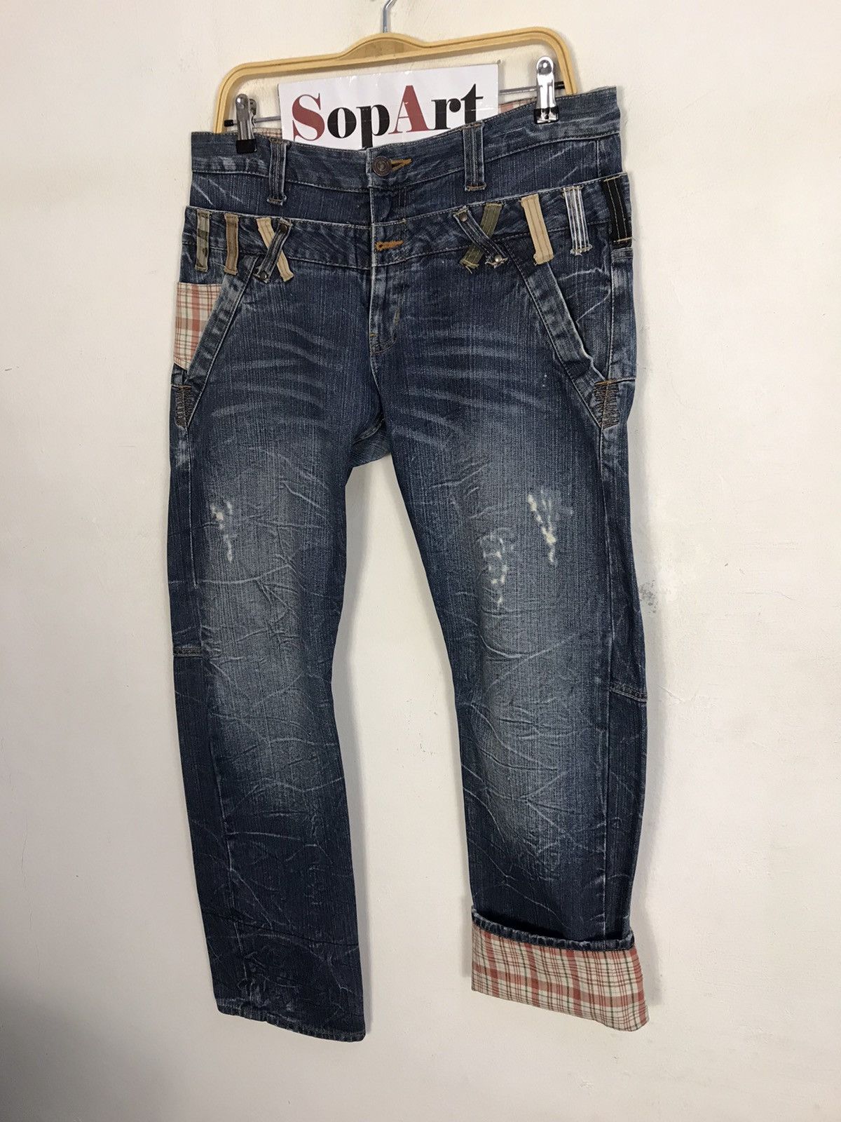 Japanese Brand Vintage Dominate Handcrafted Distressed Design Plaid Jeans Size US 34 / EU 50 - 4 Thumbnail