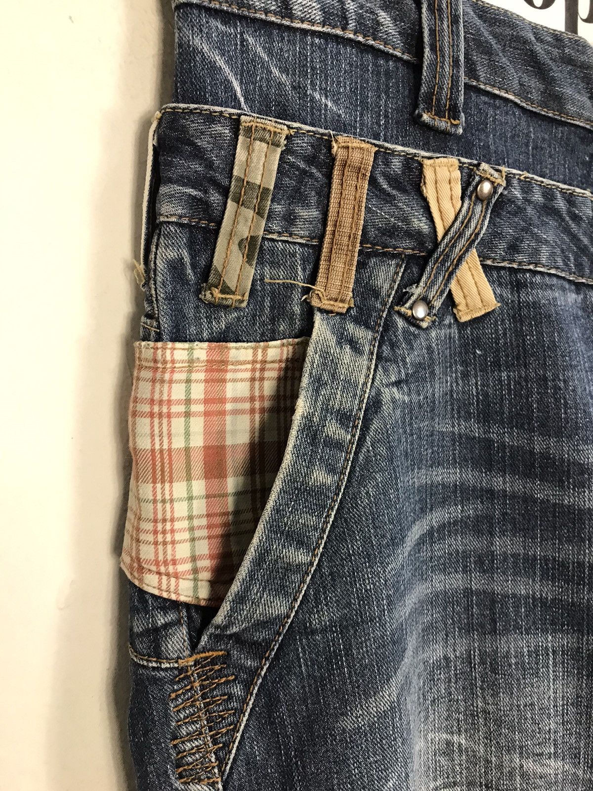 Japanese Brand Vintage Dominate Handcrafted Distressed Design Plaid Jeans Size US 34 / EU 50 - 10 Thumbnail