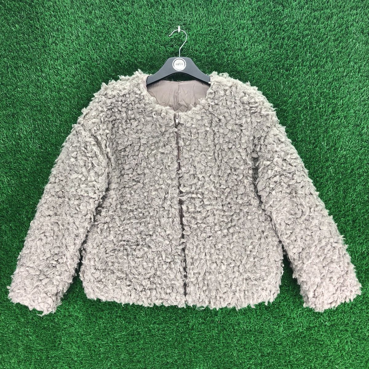 image of Vintage Mohair Deep Pile Zipper Cardigan in Grey, Men's (Size Medium)