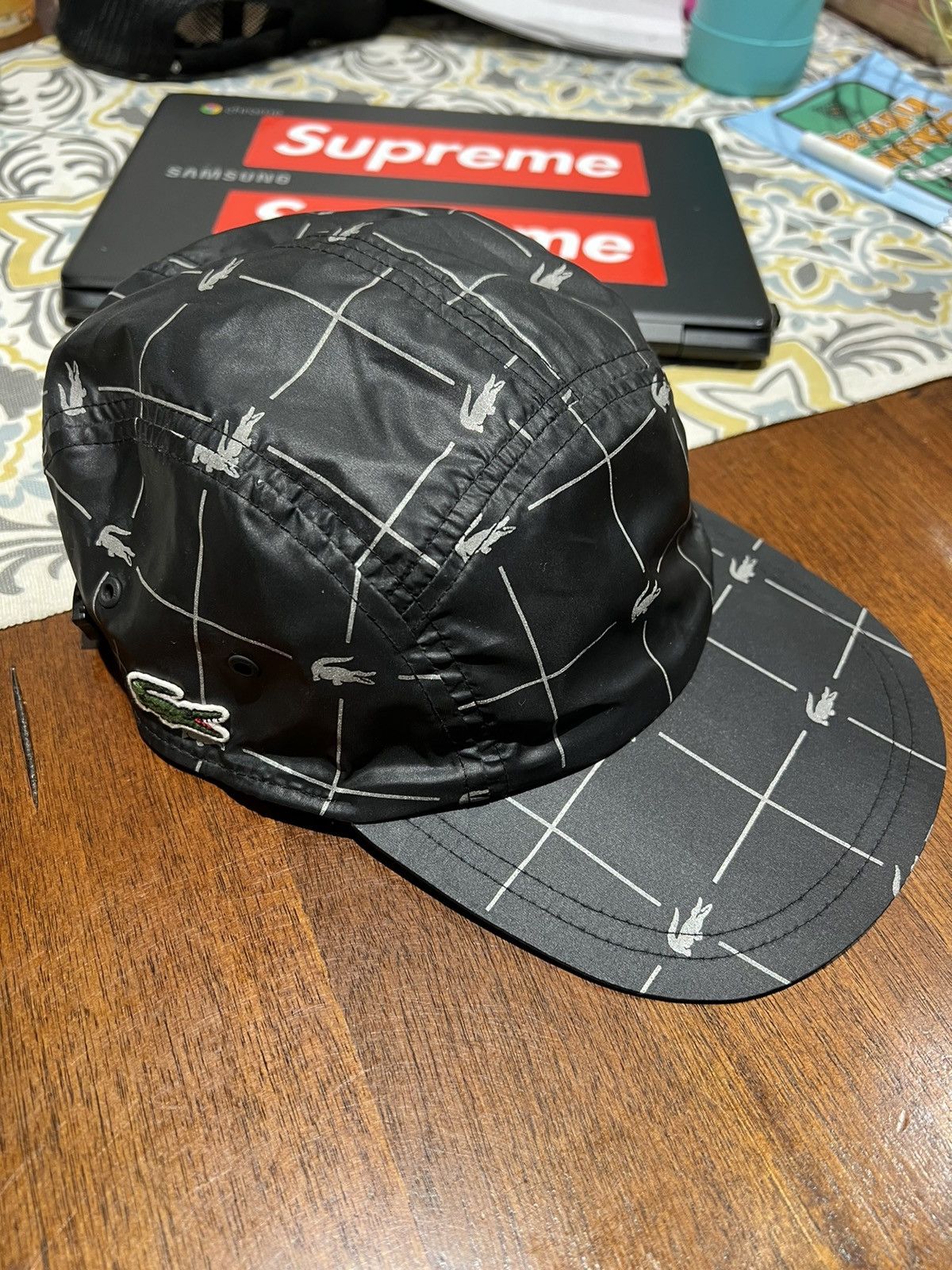 Supreme lacoste reflective grid nylon camp cap clearance black