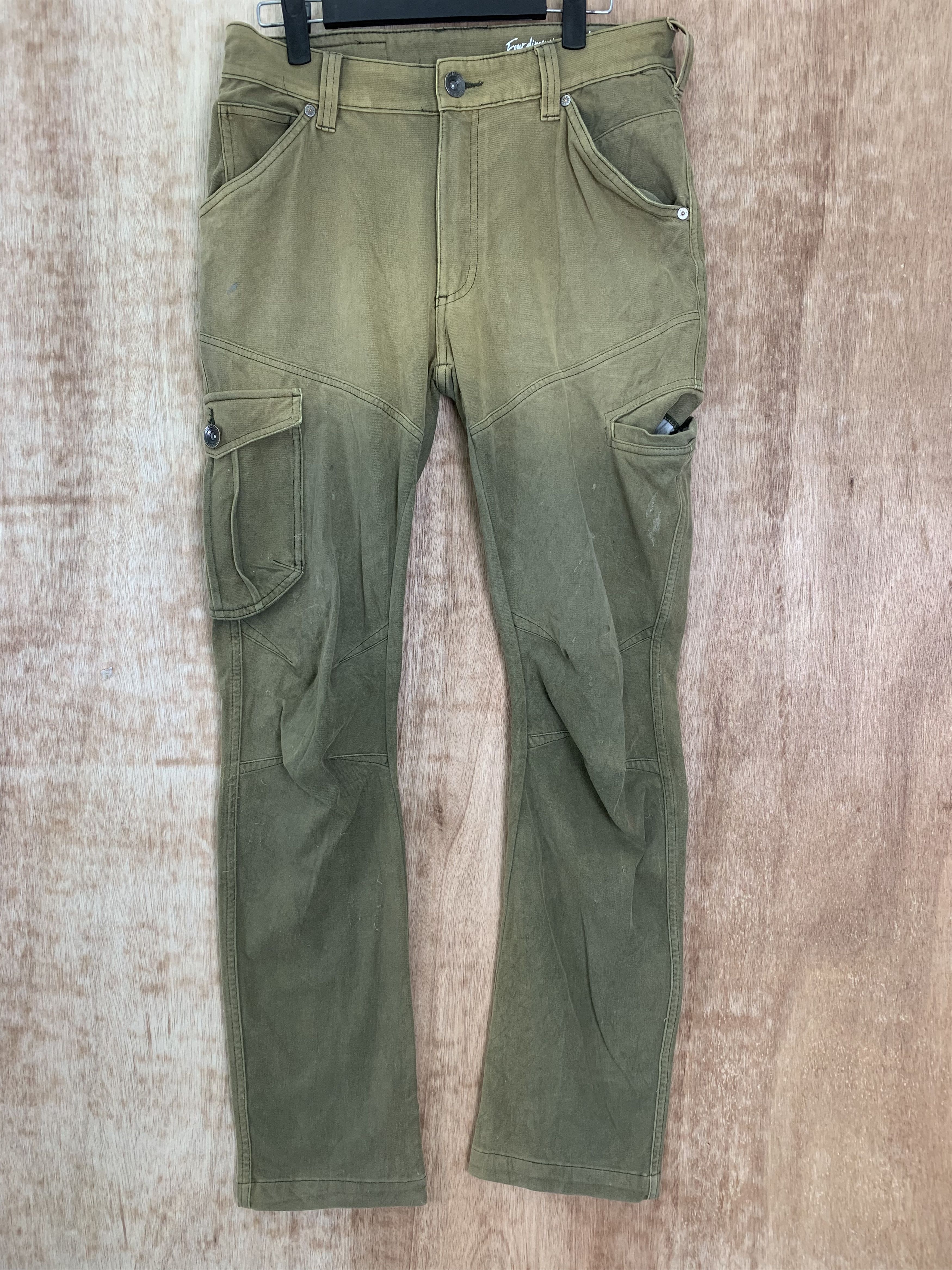 image of Vintage Cargo Pants Field Core Multipocket Double Knee Streetwear in Green/Brown, Men's (Size 28)
