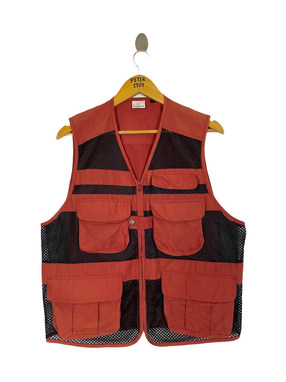 image of Outdoor Style Go Out Alain Delon Multipocket Nylon Vest in Maroon/Black, Men's (Size Large)