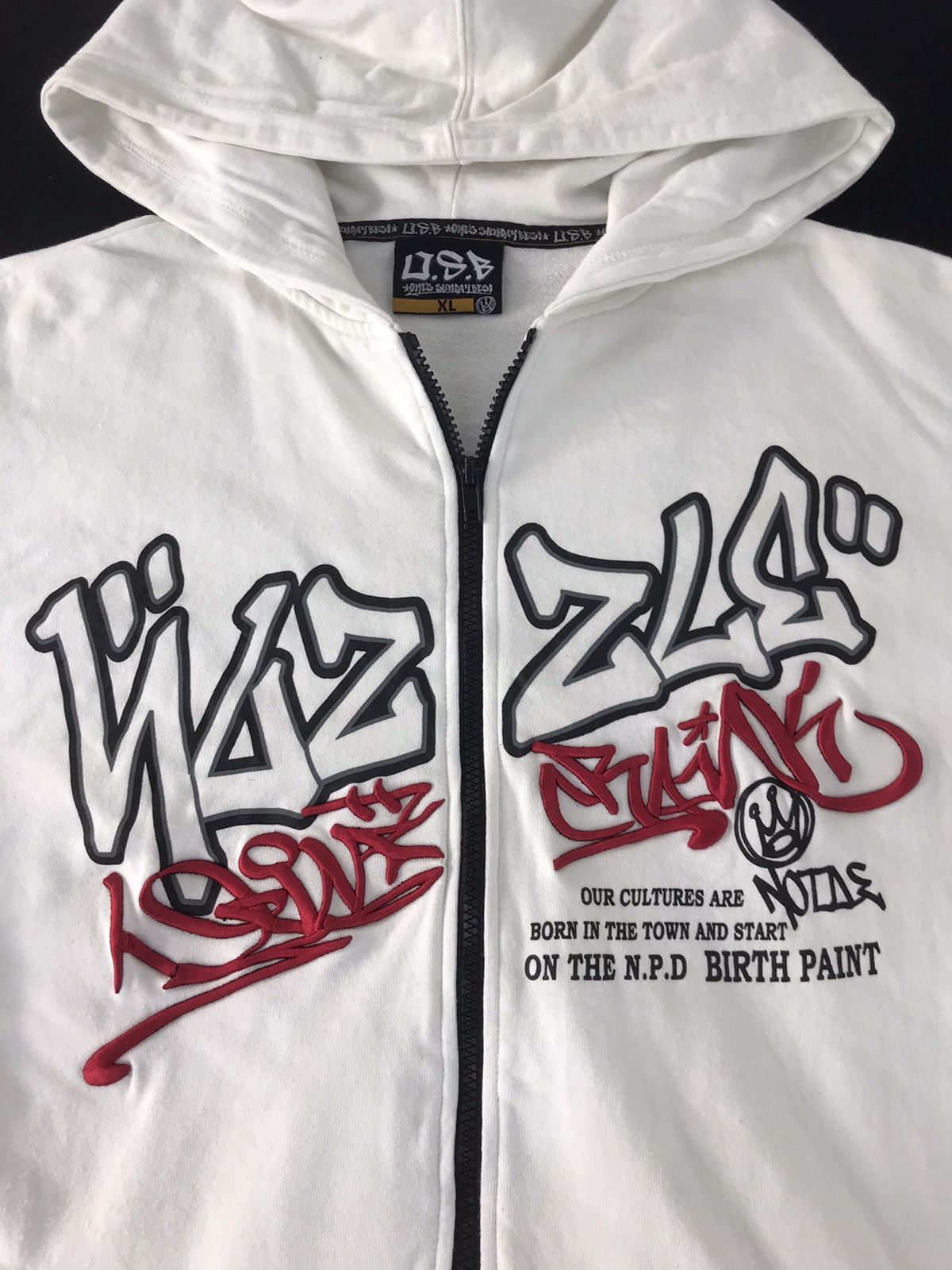 Japanese Brand OSB One Sunday Best Hoodies Zipper Graffiti Embroidered Size US XL / EU 56 / 4 - 3 Thumbnail