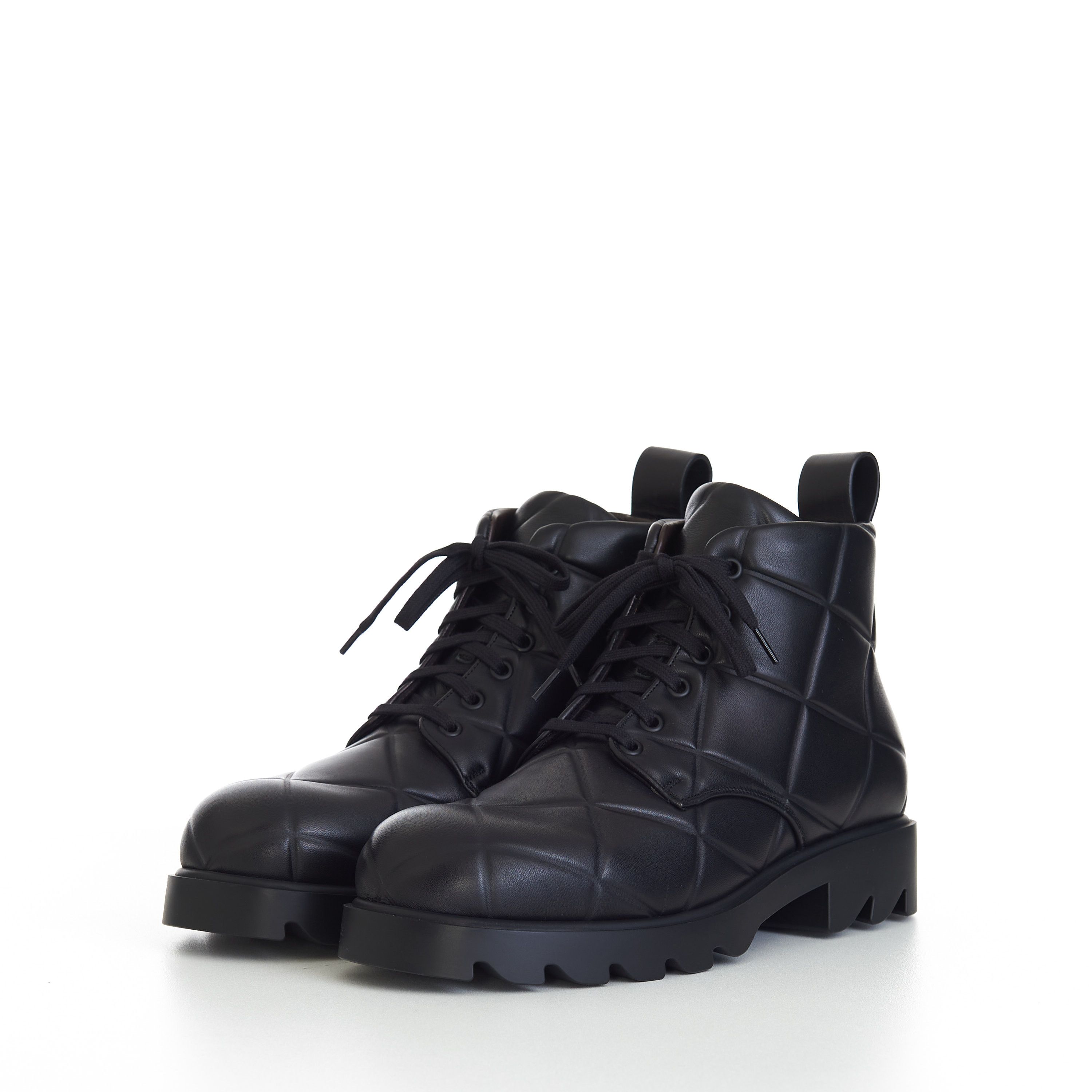Bottega Veneta "Strut Grid" Lace-up Ankle Boots In Black Padded Leather Size US 11 / EU 44 - 4 Thumbnail