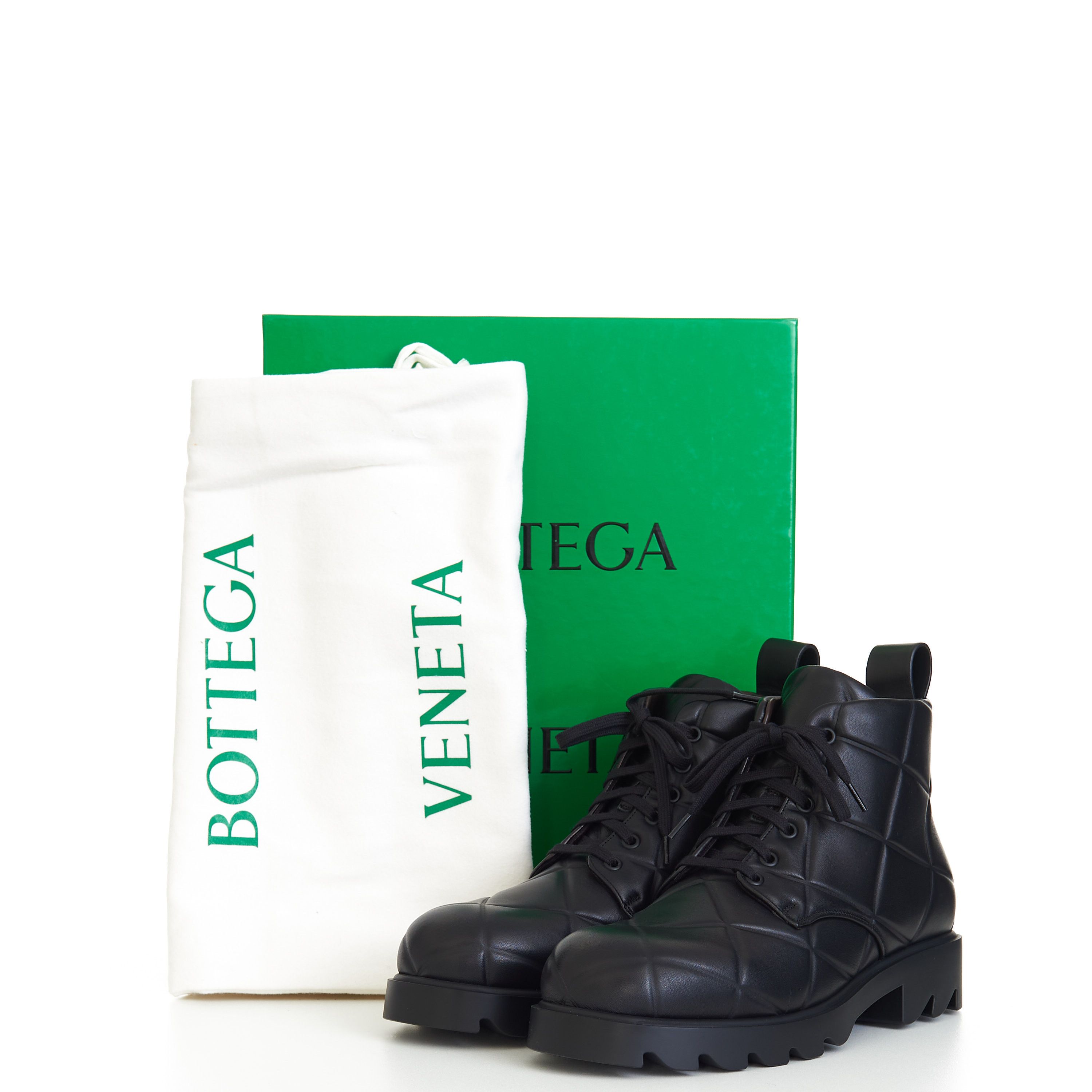 Bottega Veneta "Strut Grid" Lace-up Ankle Boots In Black Padded Leather Size US 11 / EU 44 - 11 Thumbnail